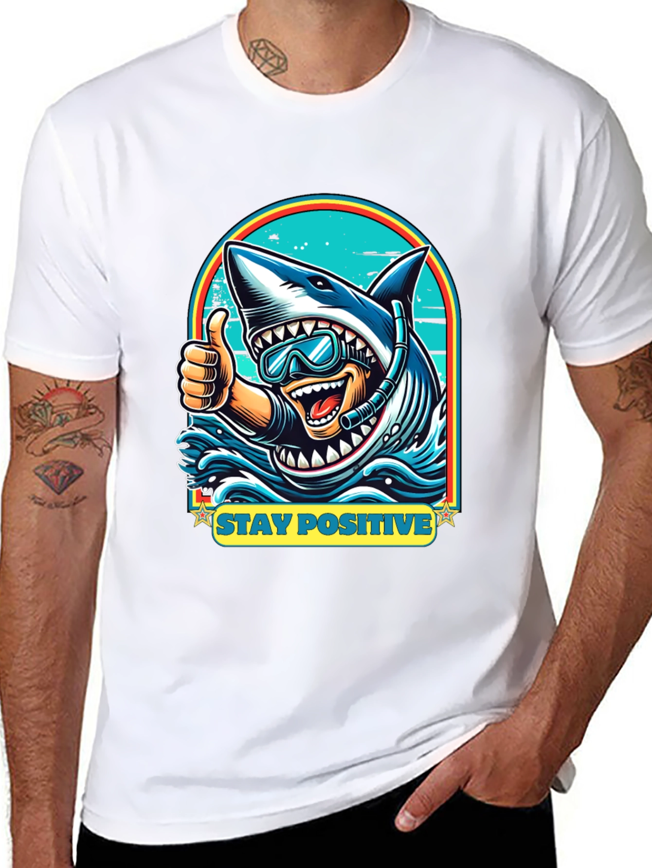 Black Stay Positive Shark Diver Graphic Tee - Black view 8