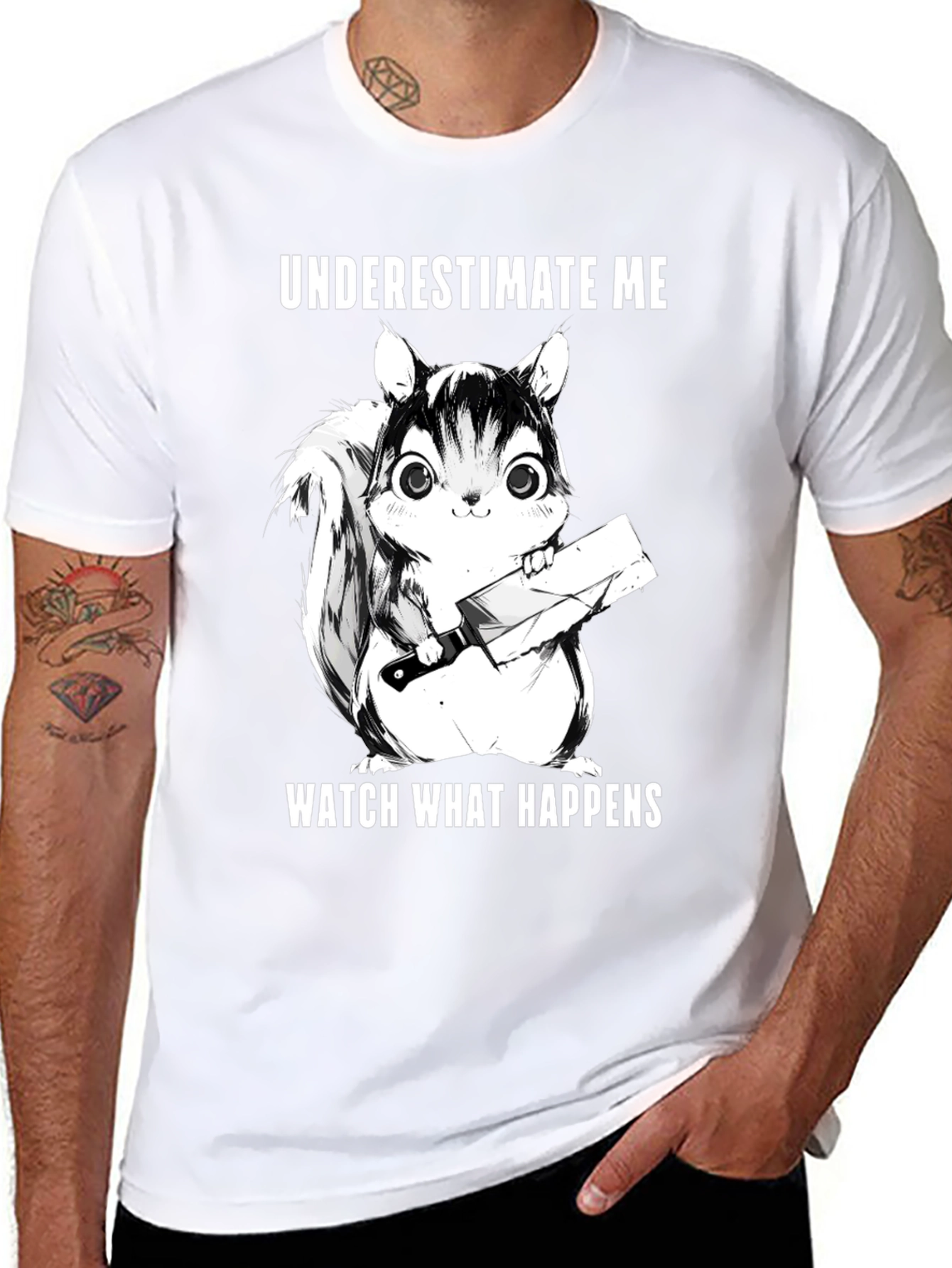 Black Underestimate Me Squirrel T-Shirt - Funny Graphic Tee view 8