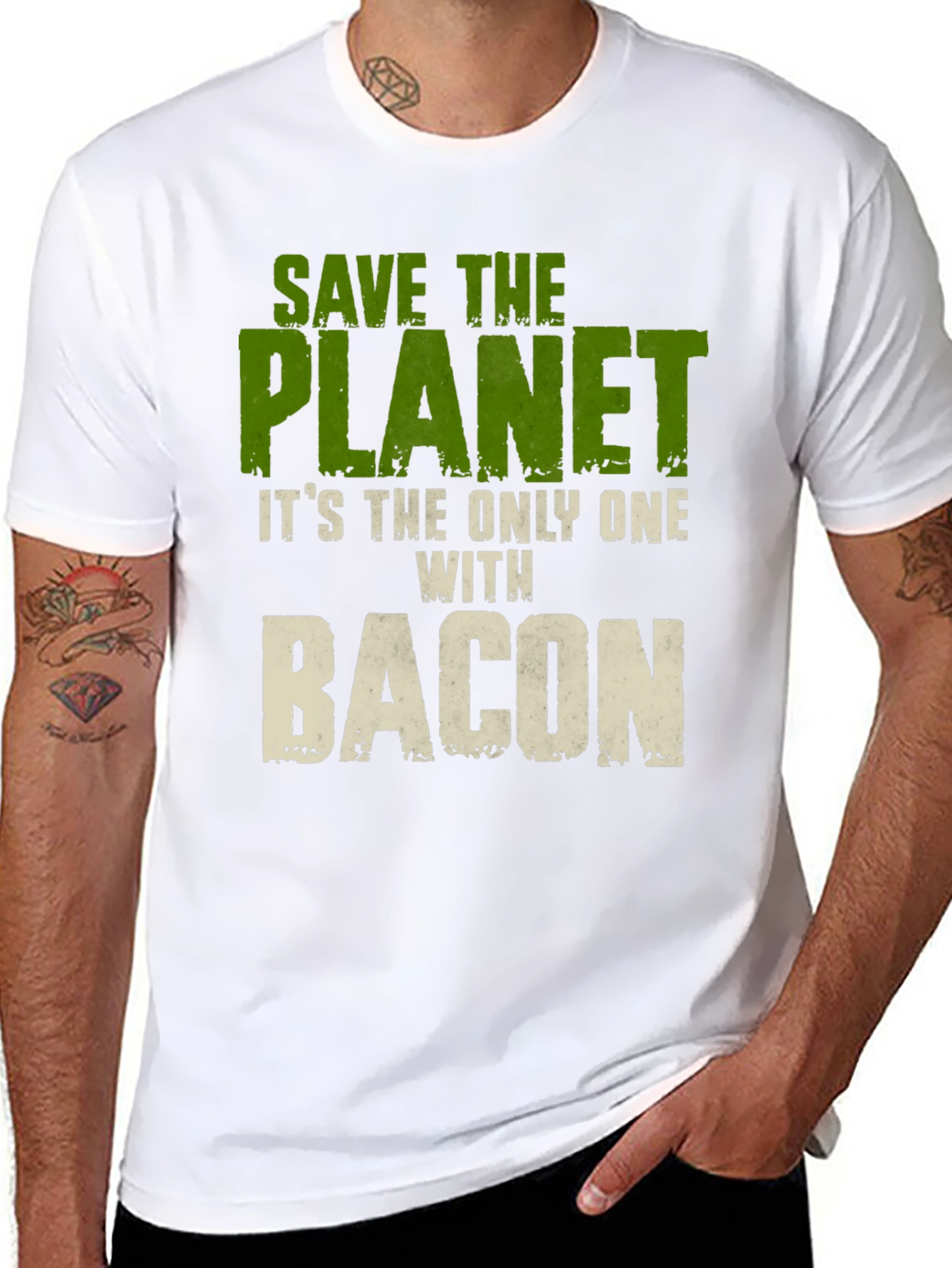 Black Save The Planet Bacon Graphic T-Shirt view 8