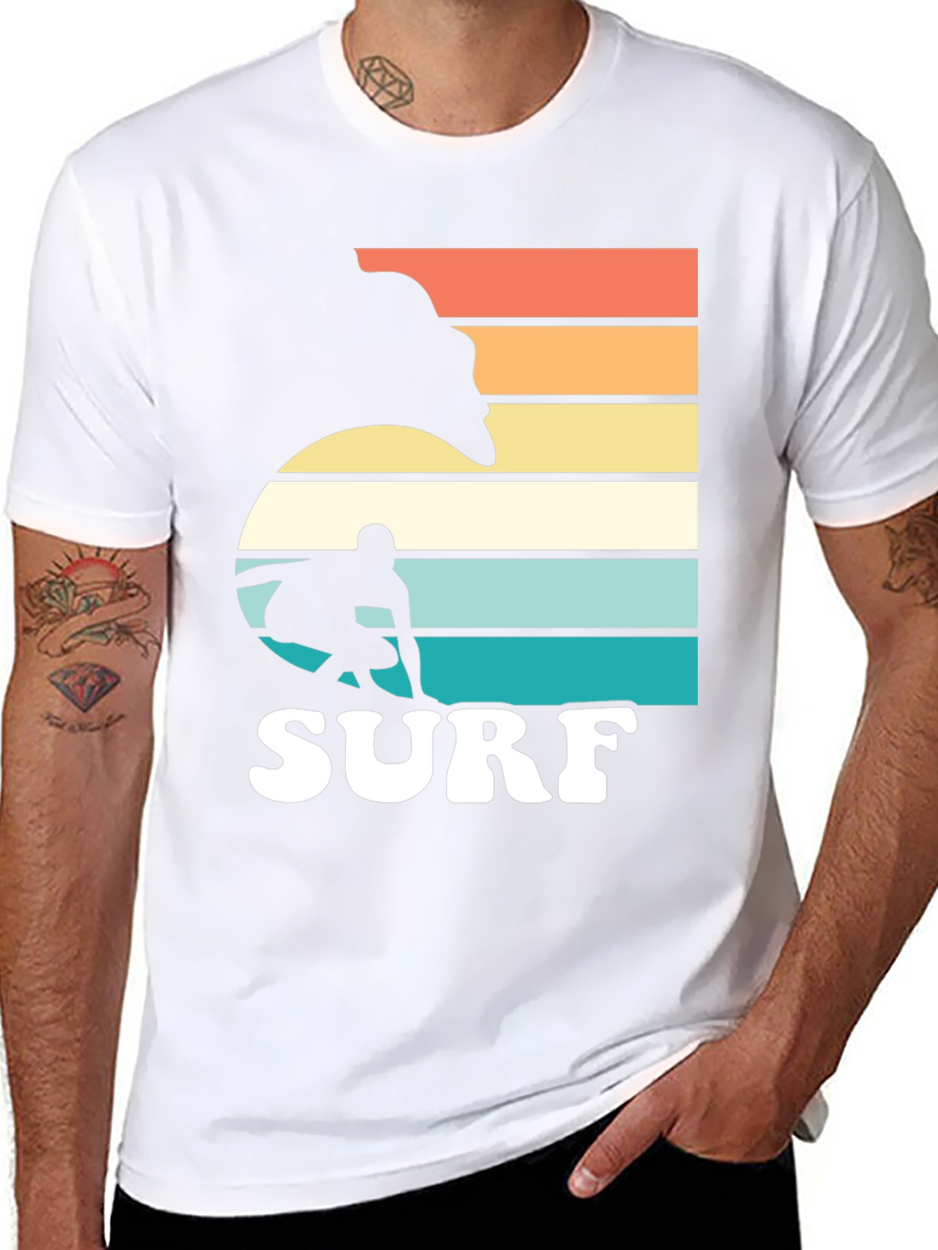 Black Retro Surf Graphic T-Shirt - Surfer Silhouette view 8