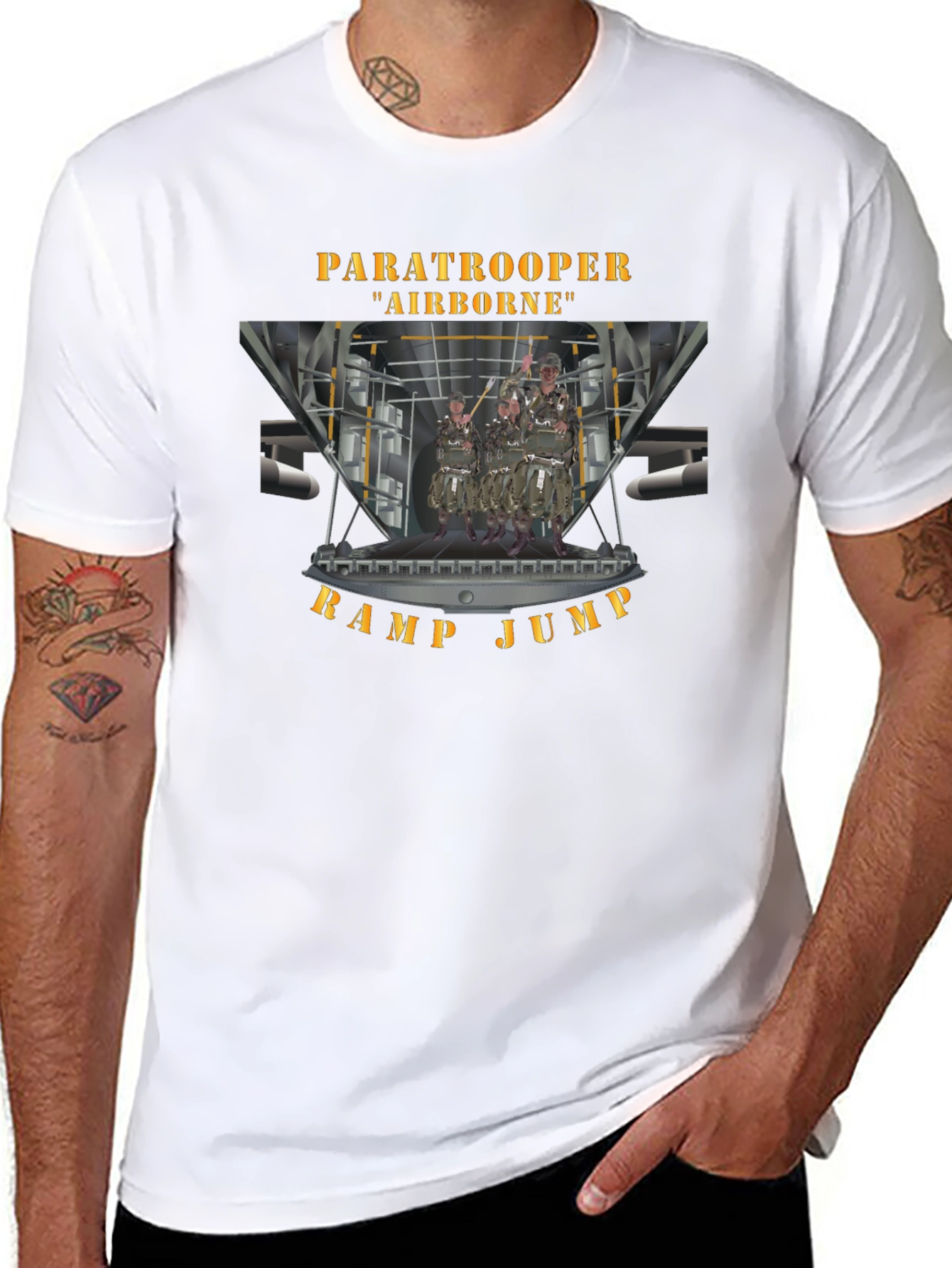 Black Airborne Paratrooper Ramp Jump T-Shirt view 8