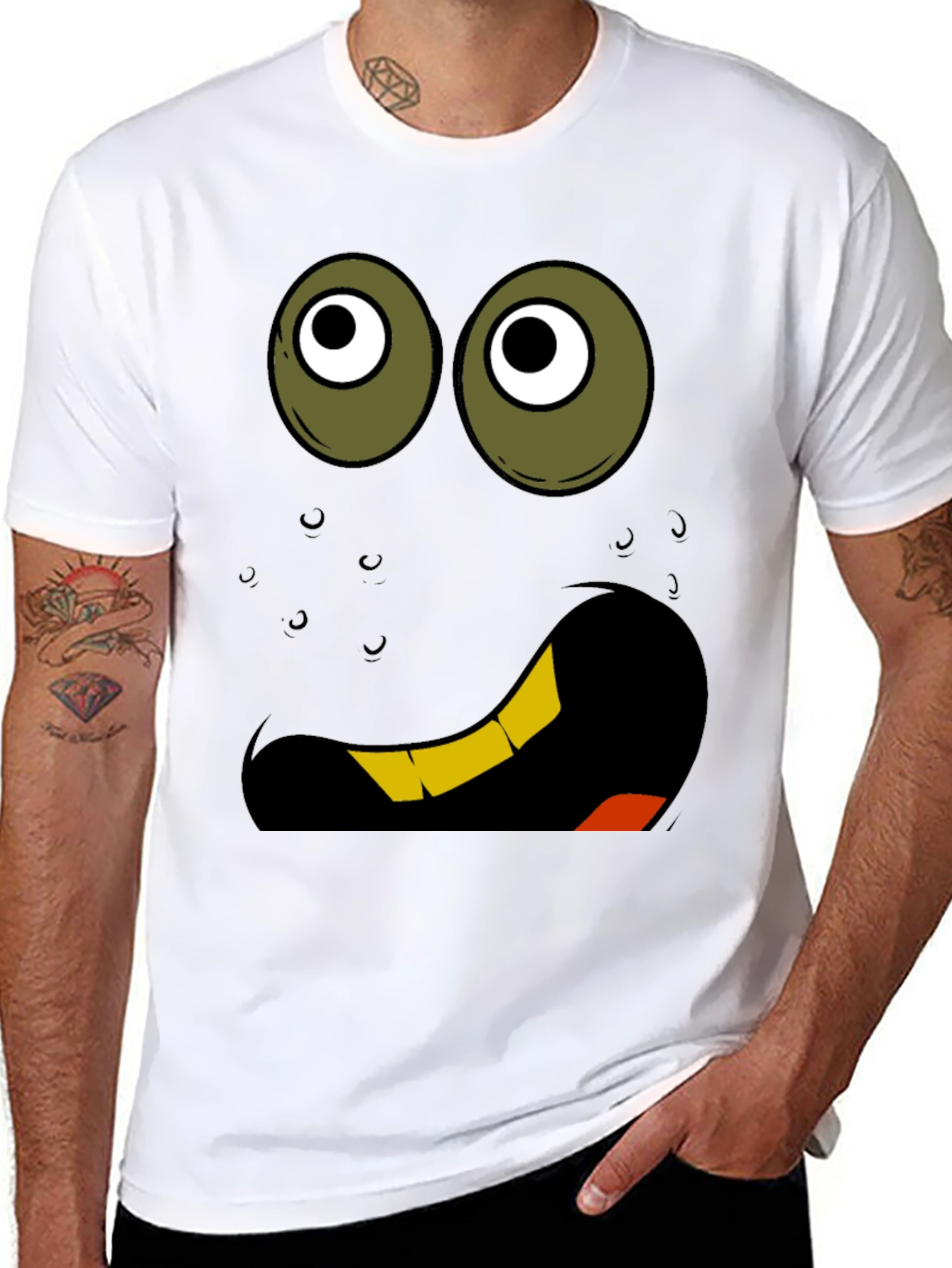 Black Funny Cartoon Face Graphic T-Shirt view 8