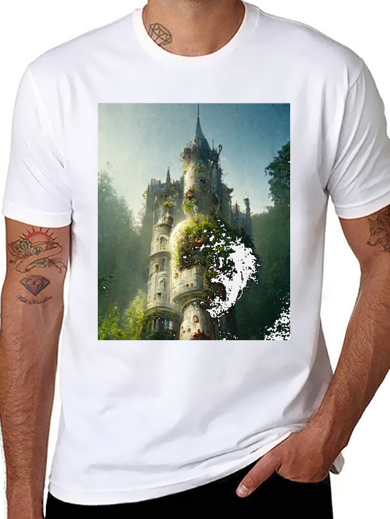 Black Enchanted Castle Graphic Tee - Black Cotton Comfort view 8