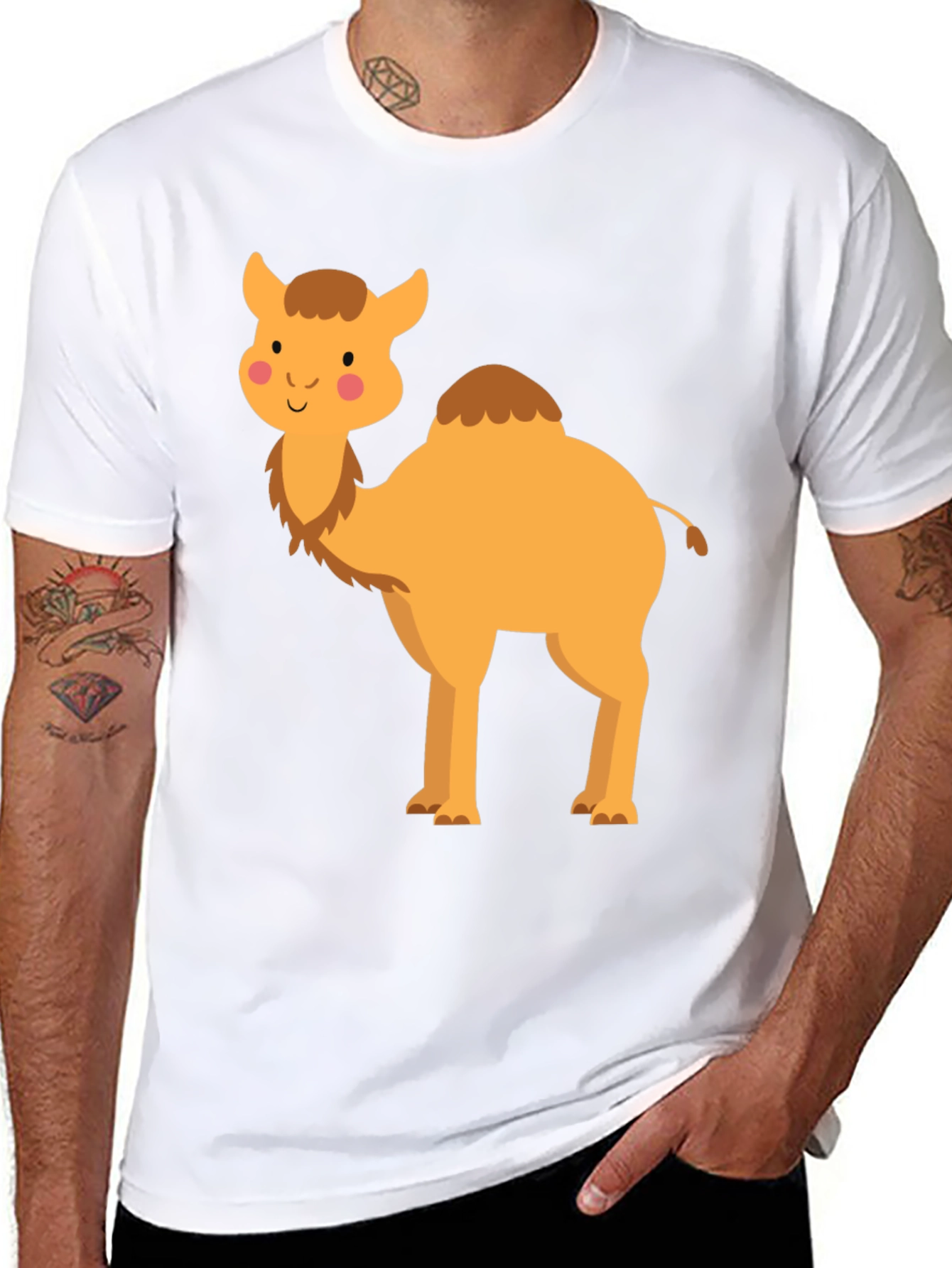 Black Cute Camel Graphic Tee - Unisex Black T-Shirt view 8