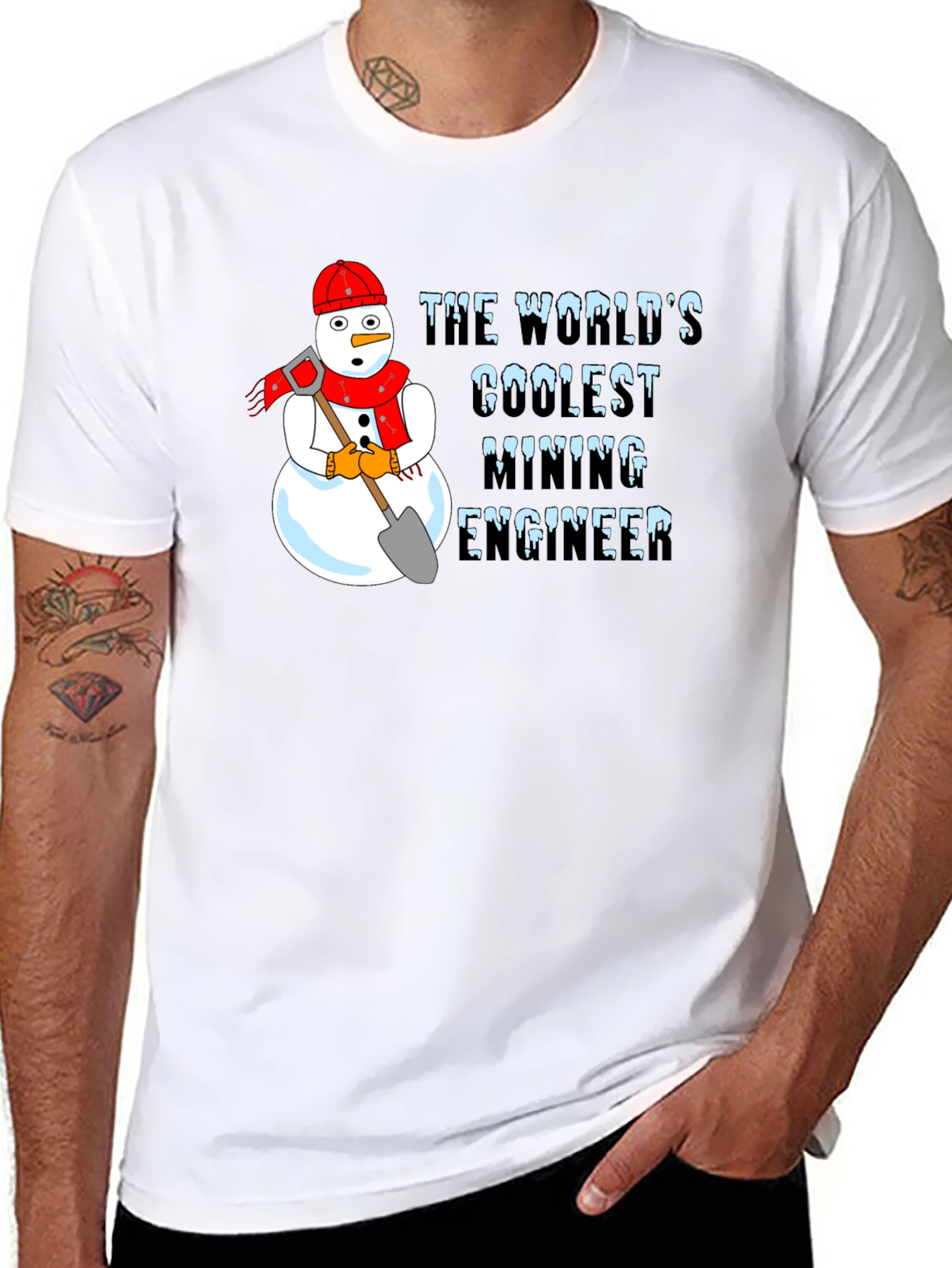 Black Coolest Mining Engineer Snowman Graphic T-Shirt view 8