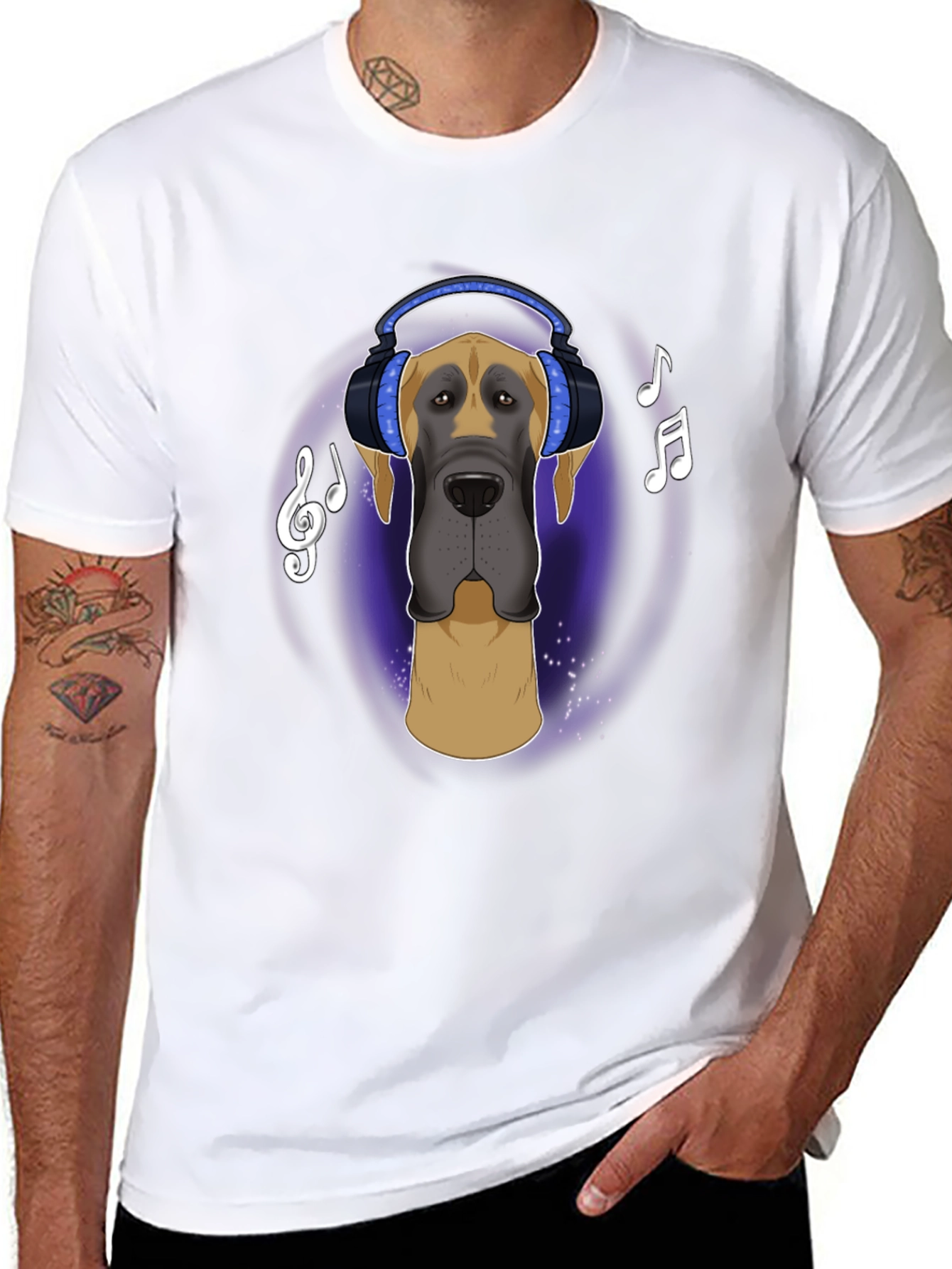 Black Dog with Headphones T-Shirt - Music Lover Tee view 8