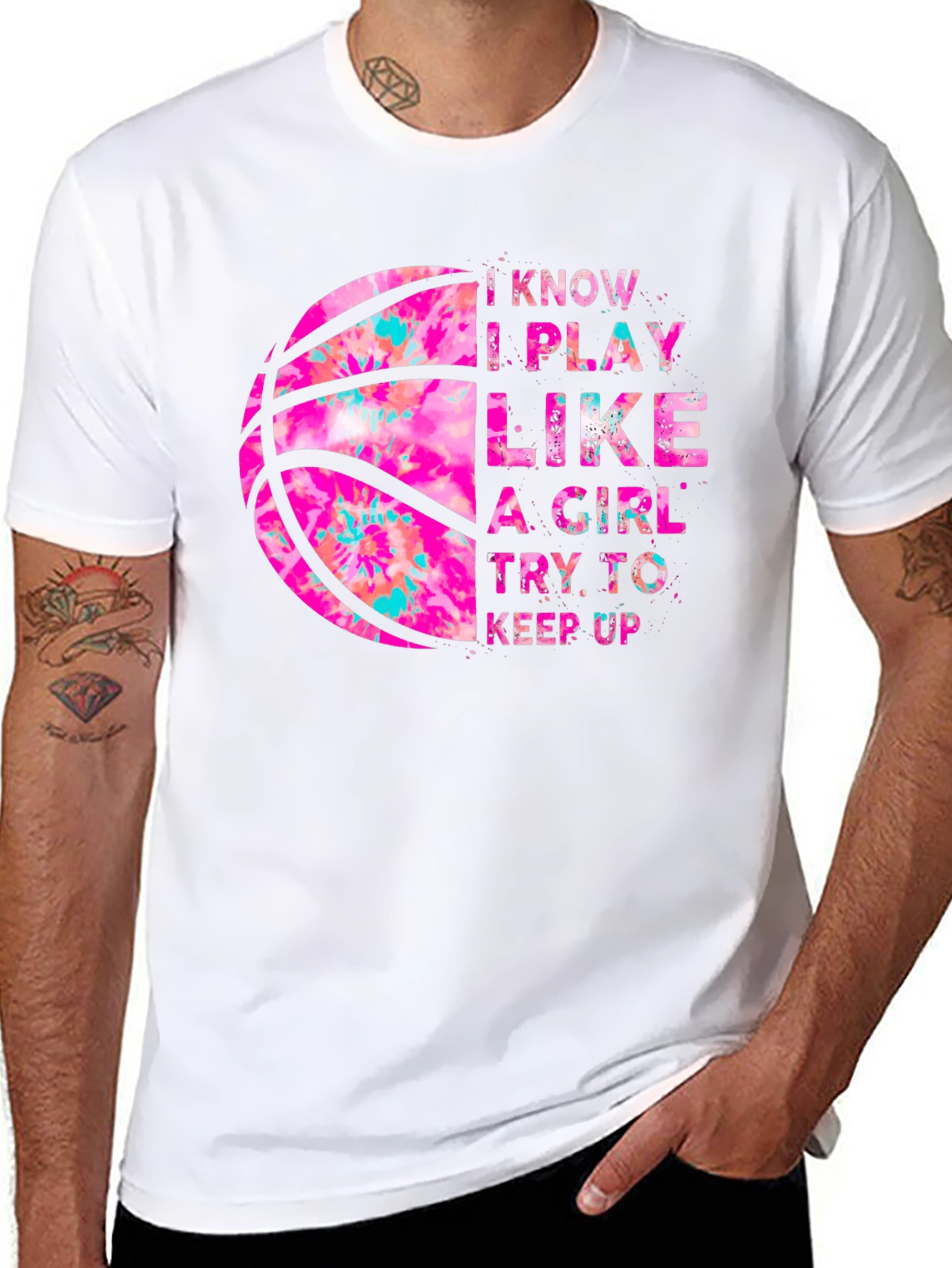 Black I Play Like a Girl Basketball T-Shirt view 8