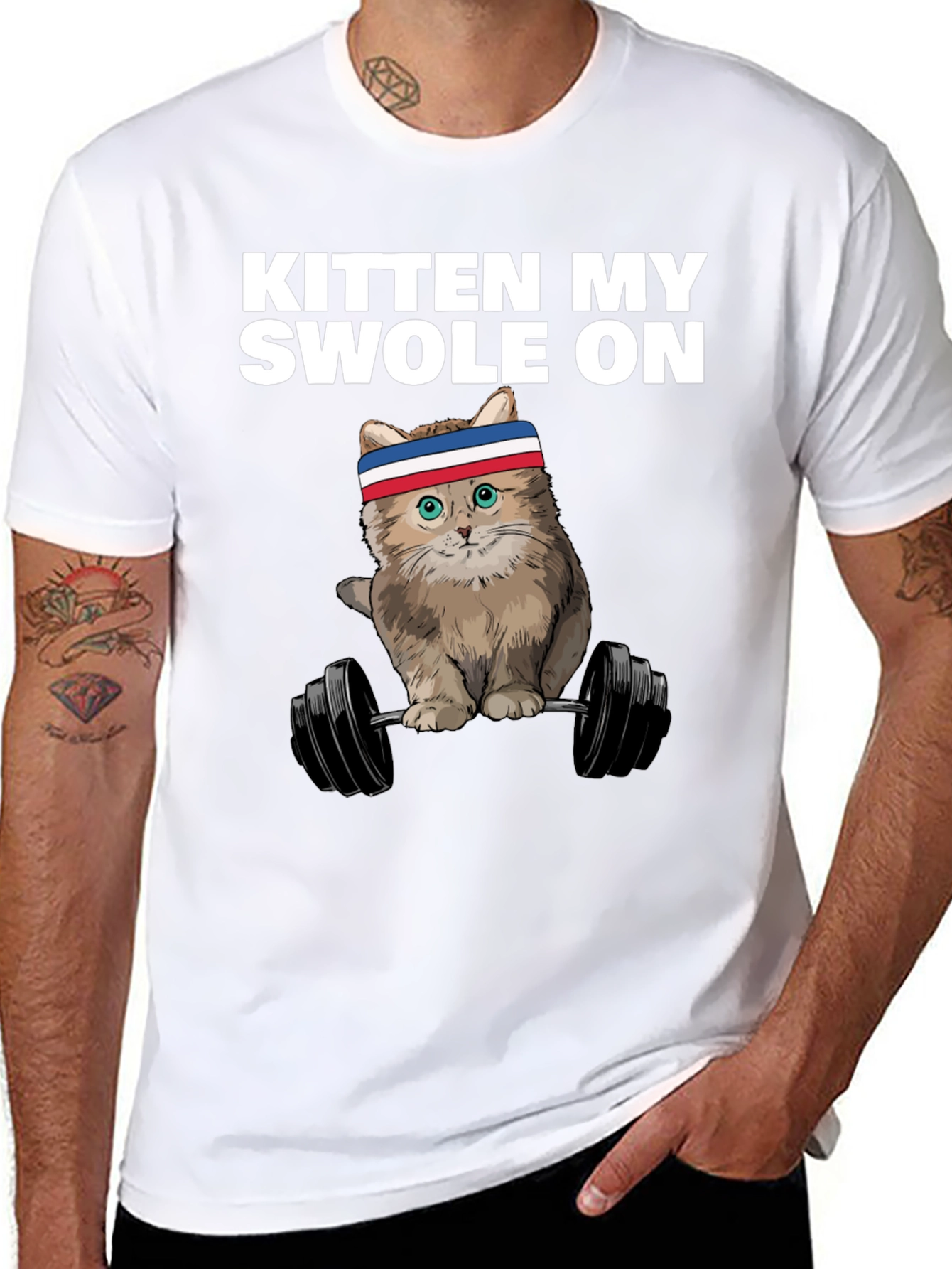Black Kitten My Swole On T-Shirt - Weightlifting Cat view 8