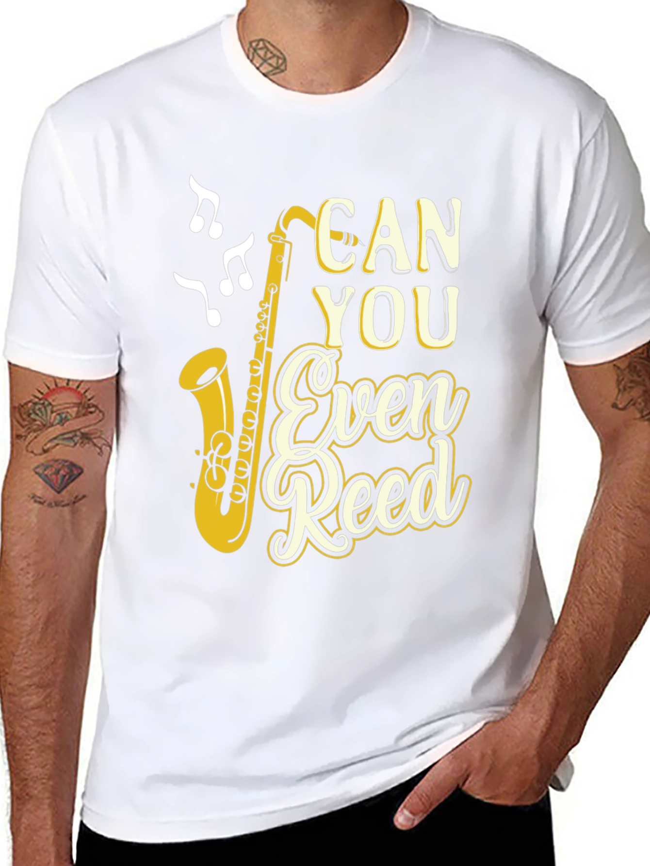 Black Can You Even Reed? Saxophone Music T-Shirt view 8
