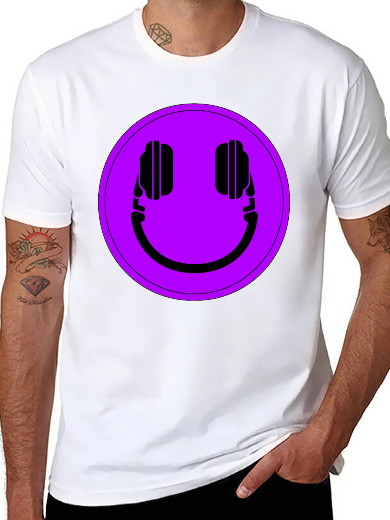 Black Headphone Smiley T-Shirt - Black Casual Tee view 8