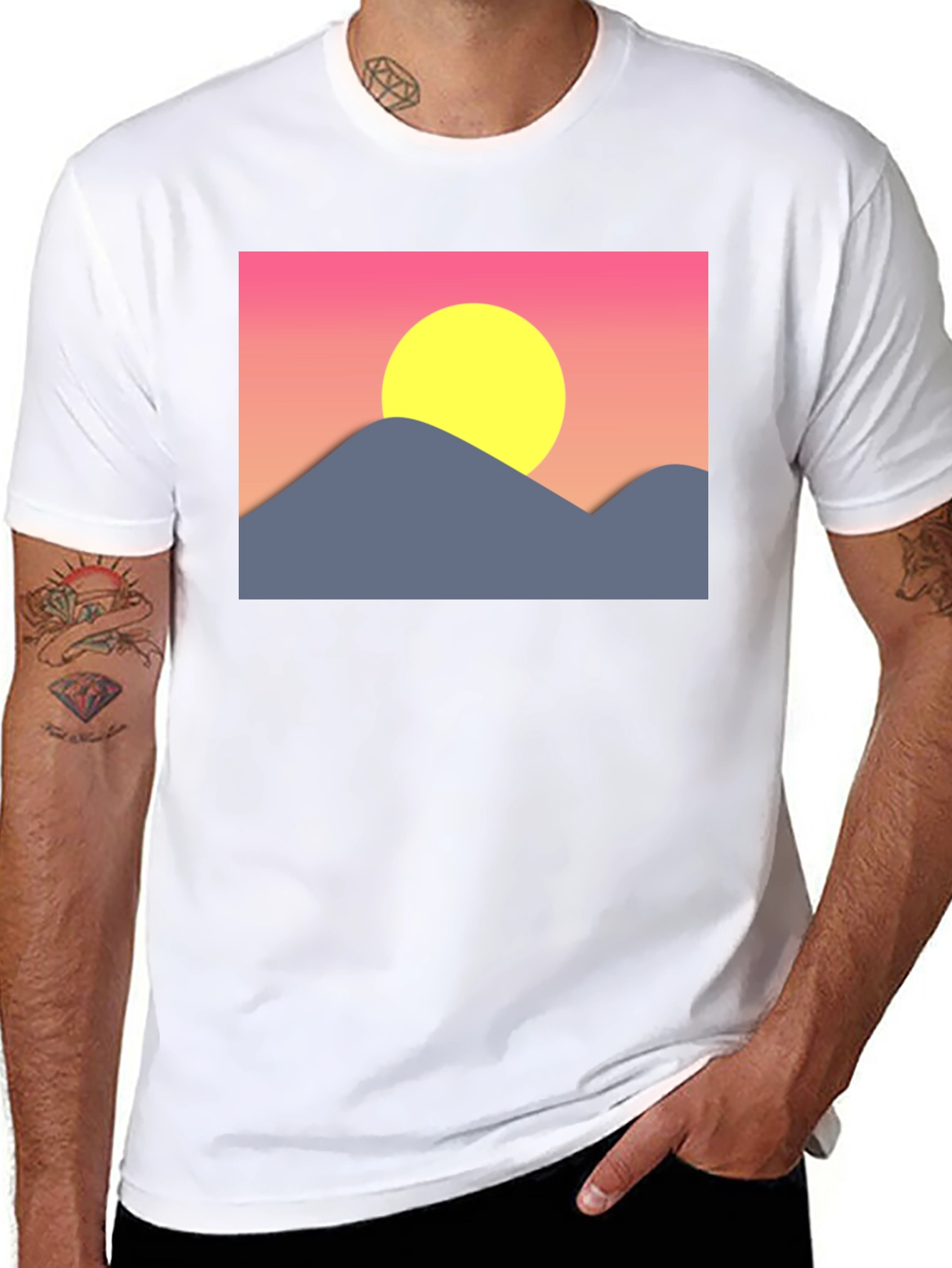 Black Sunset Mountain Graphic Tee - Black Cotton Blend view 8