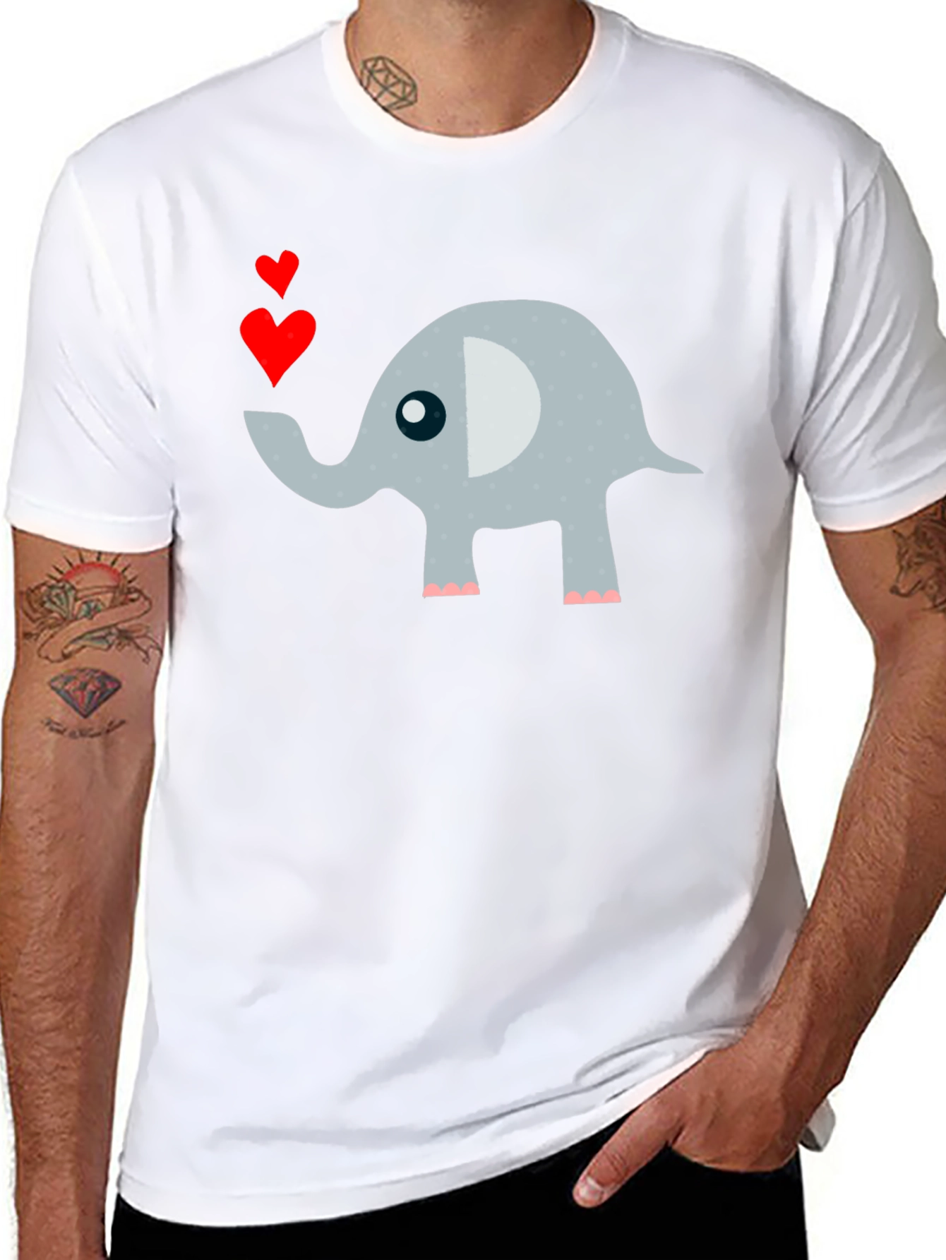 Black Elephant Love Men's T-Shirt Cute Animal Tee view 8
