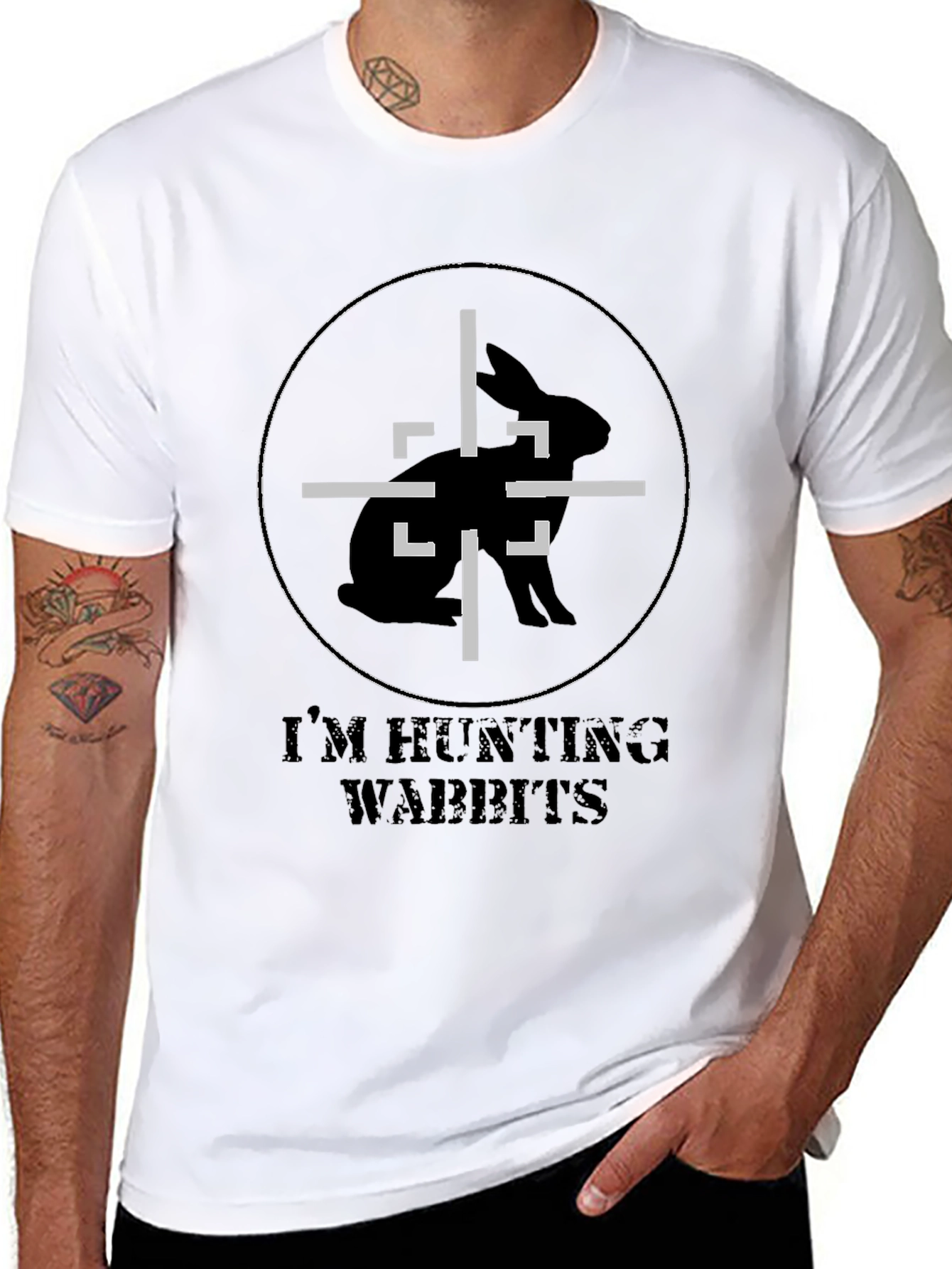 Black I'm Hunting Wabbits Graphic T-Shirt view 8
