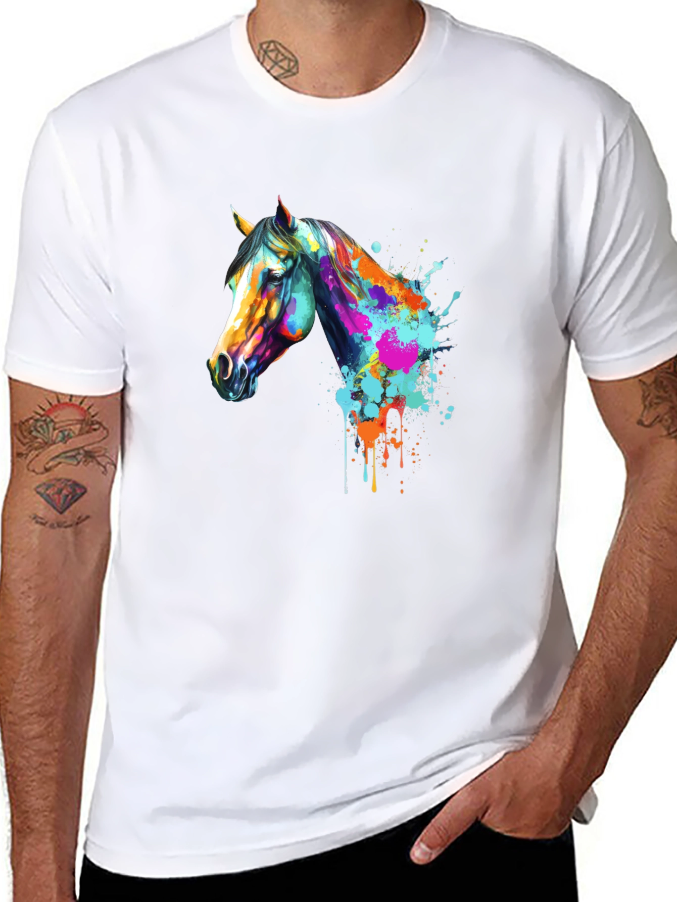 Black Abstract Horse Graphic T-Shirt view 8