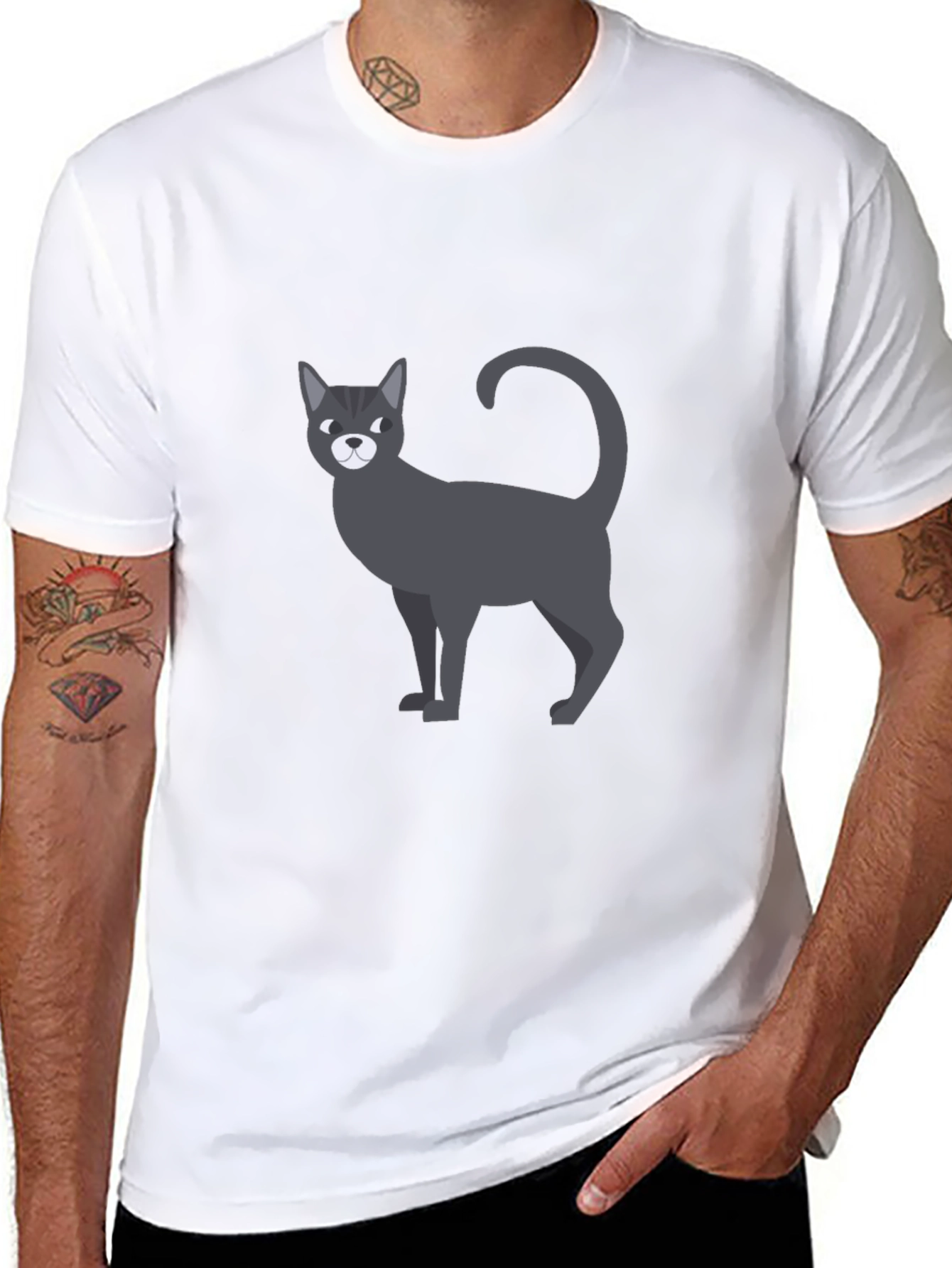 Black Cool Cat Graphic T-Shirt - Men's Black Tee view 8