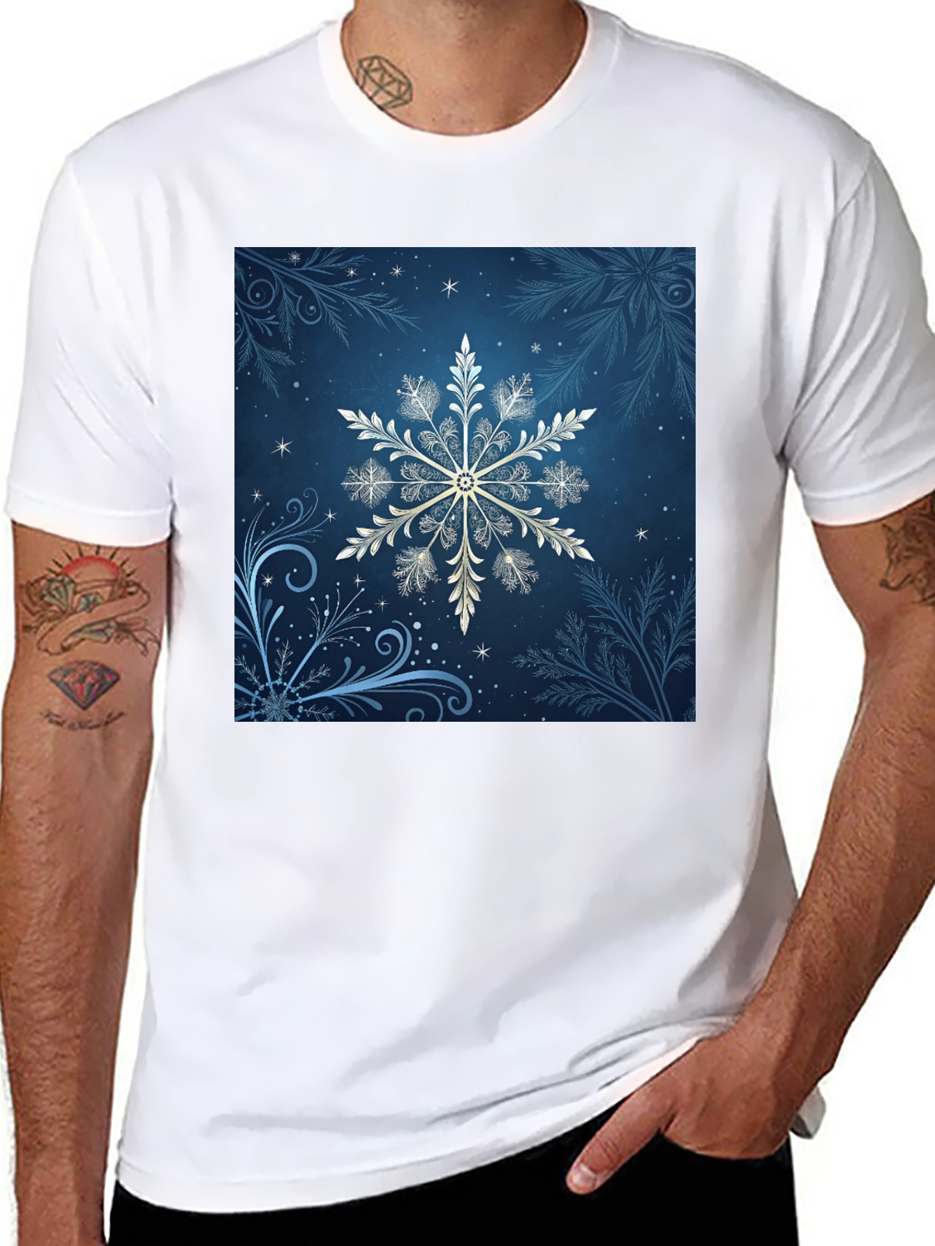 Black Snowflake Graphic Tee - Black Cotton Blend view 8