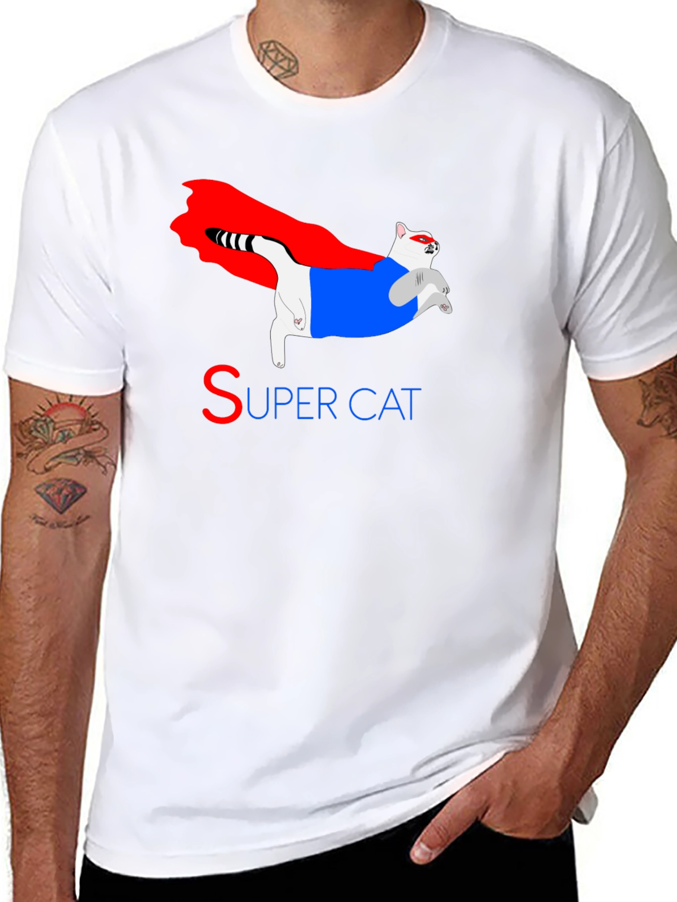 Black Super Cat Graphic Tee - Black Cotton Blend T-Shirt view 8