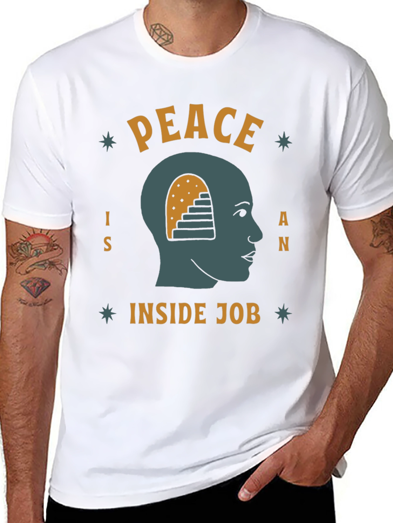 Black Peace Inside Job T-Shirt Graphic Tee view 8