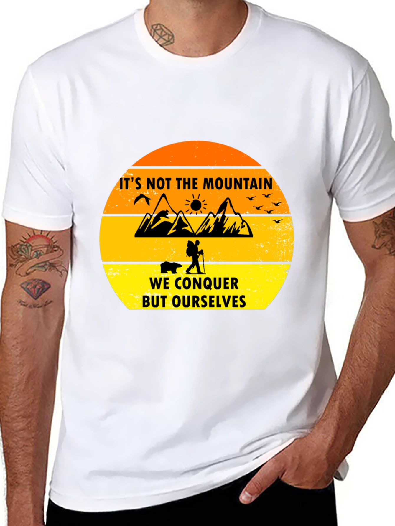 Black Motivational Hiking T-Shirt - Conquer Yourself view 8