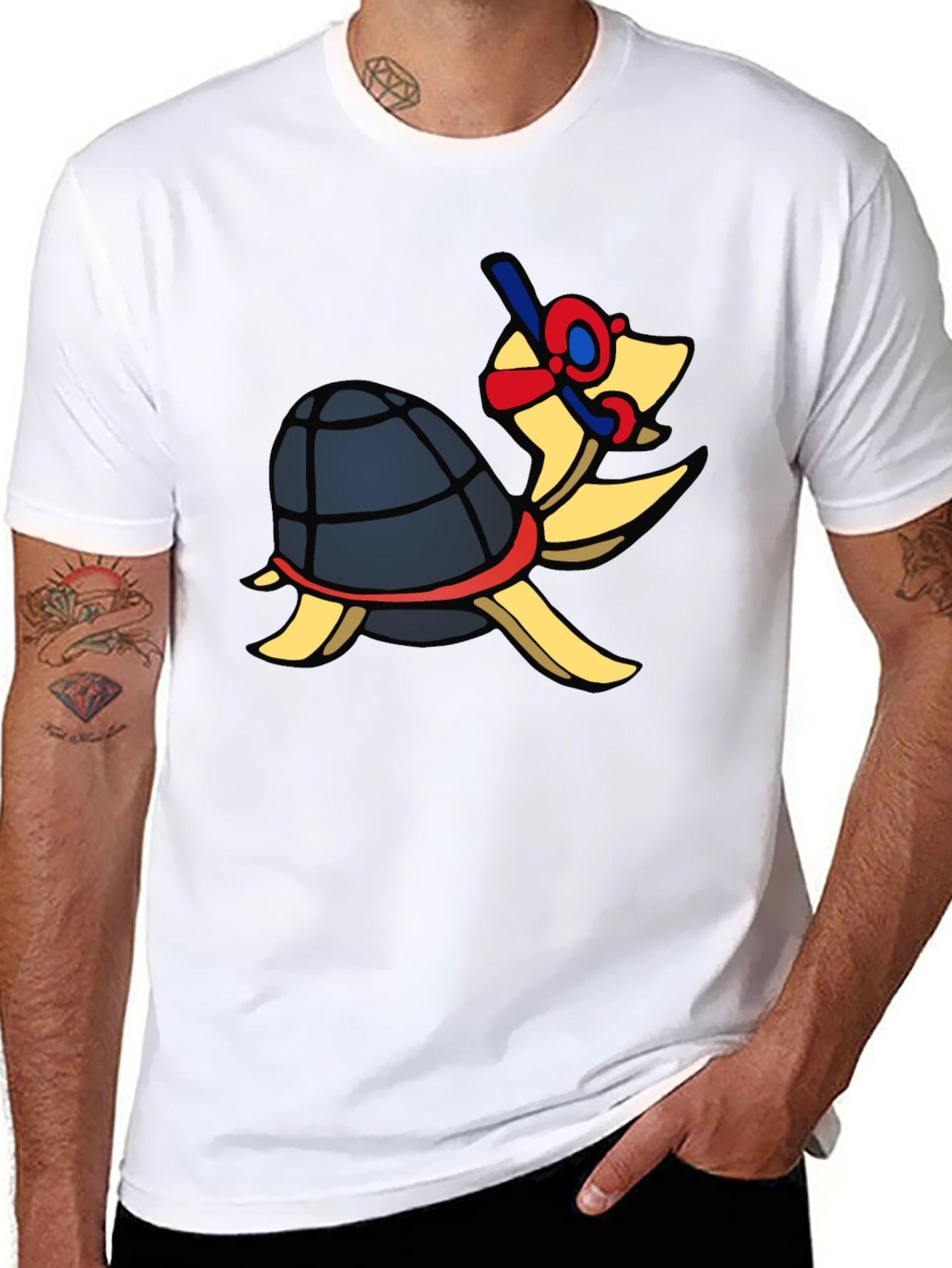 Black Snorkeling Turtle Graphic Tee - Black Cotton T-Shirt view 8