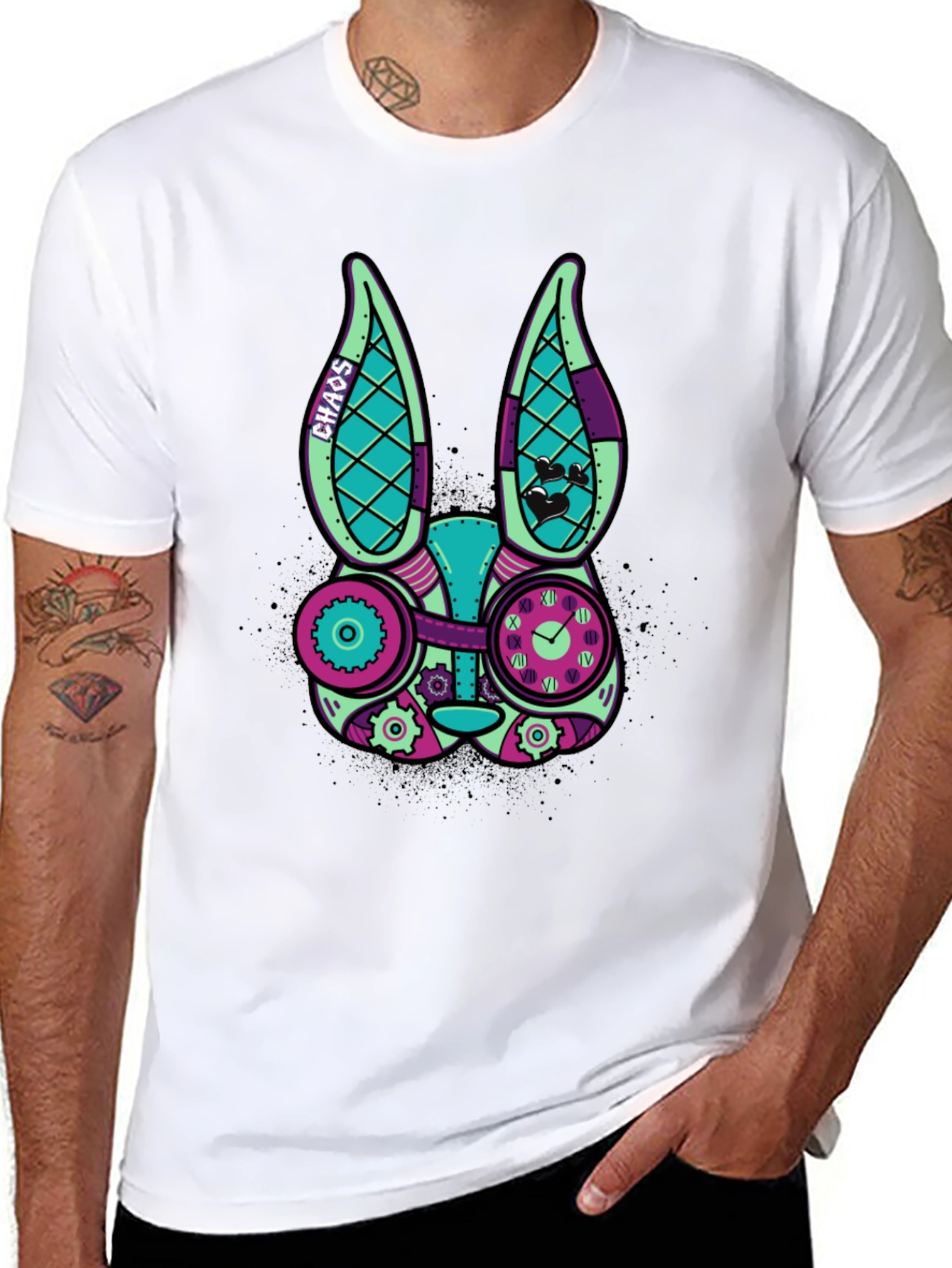 Black Steampunk Rabbit Graphic T-Shirt view 8
