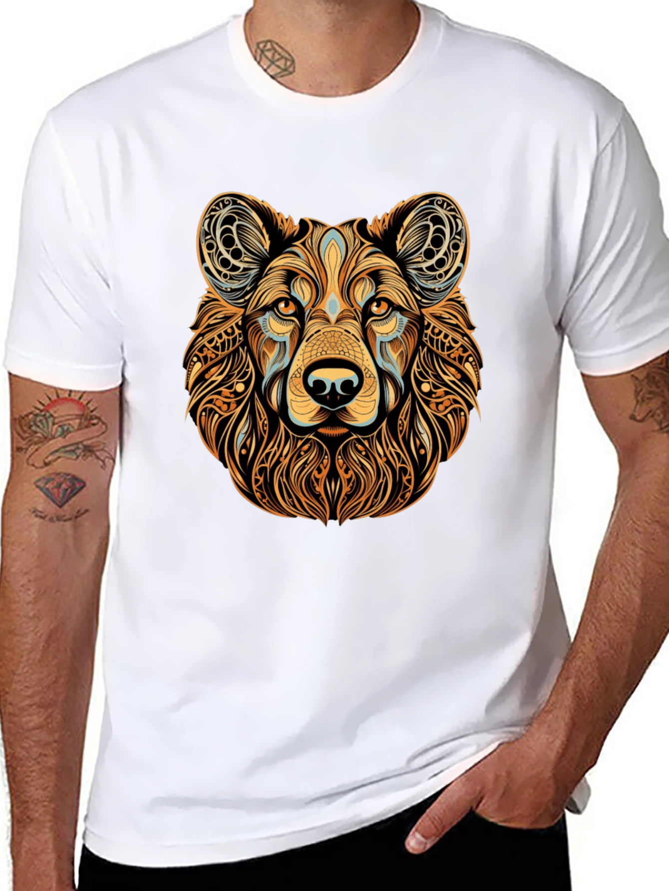 Black Tribal Bear Graphic Black T-Shirt view 8