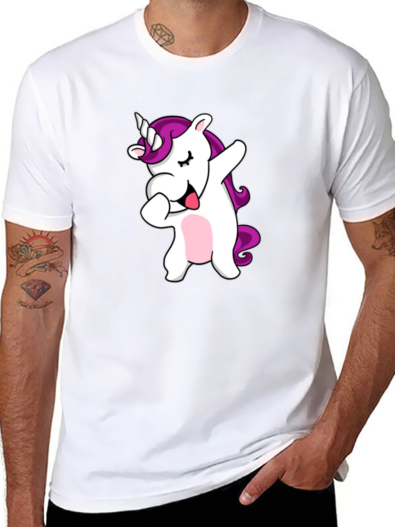 Black Dabbing Unicorn Graphic Tee - Black Cotton T-Shirt view 8