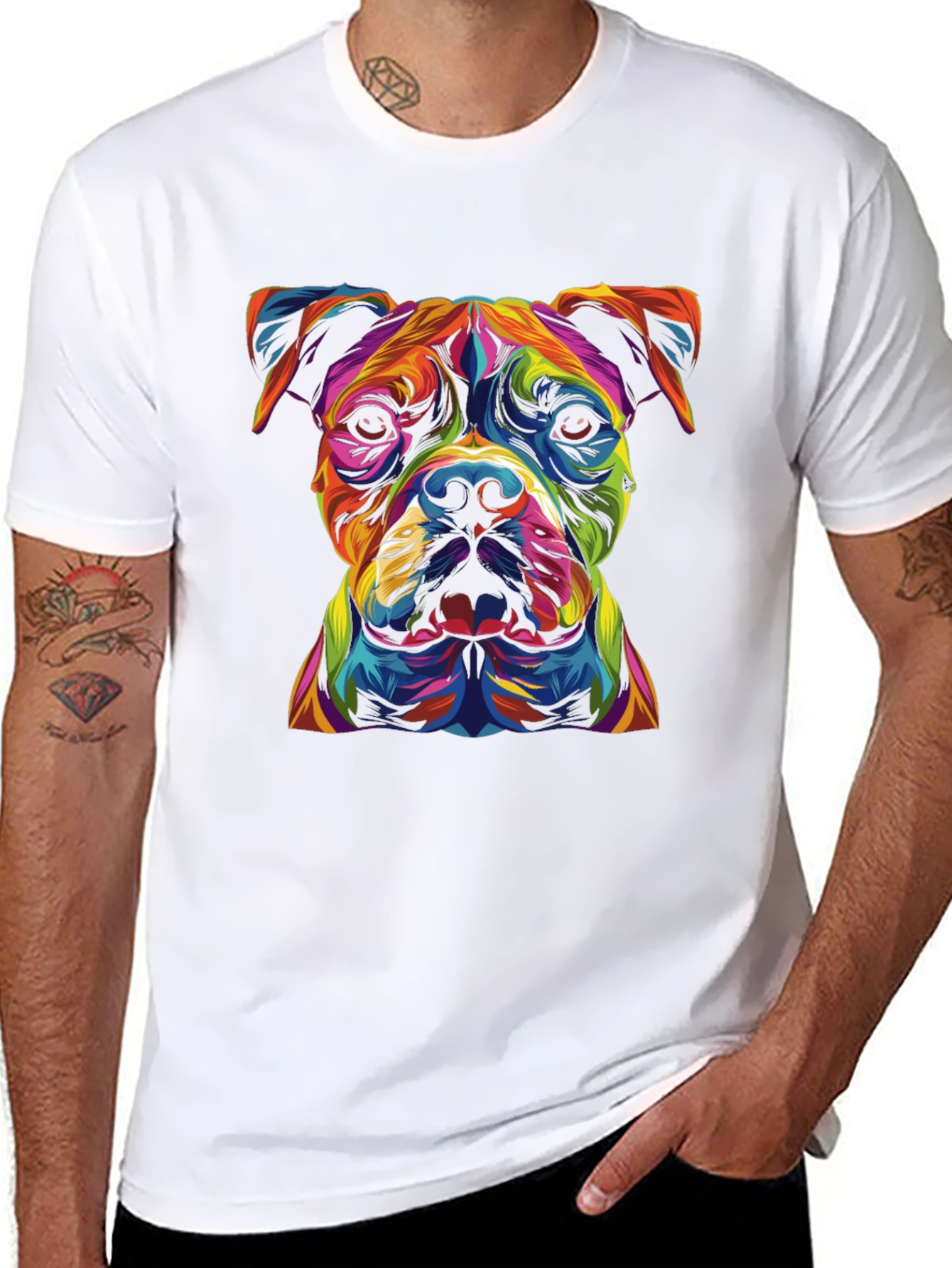 Black Colorful Dog Graphic Black T-Shirt view 8