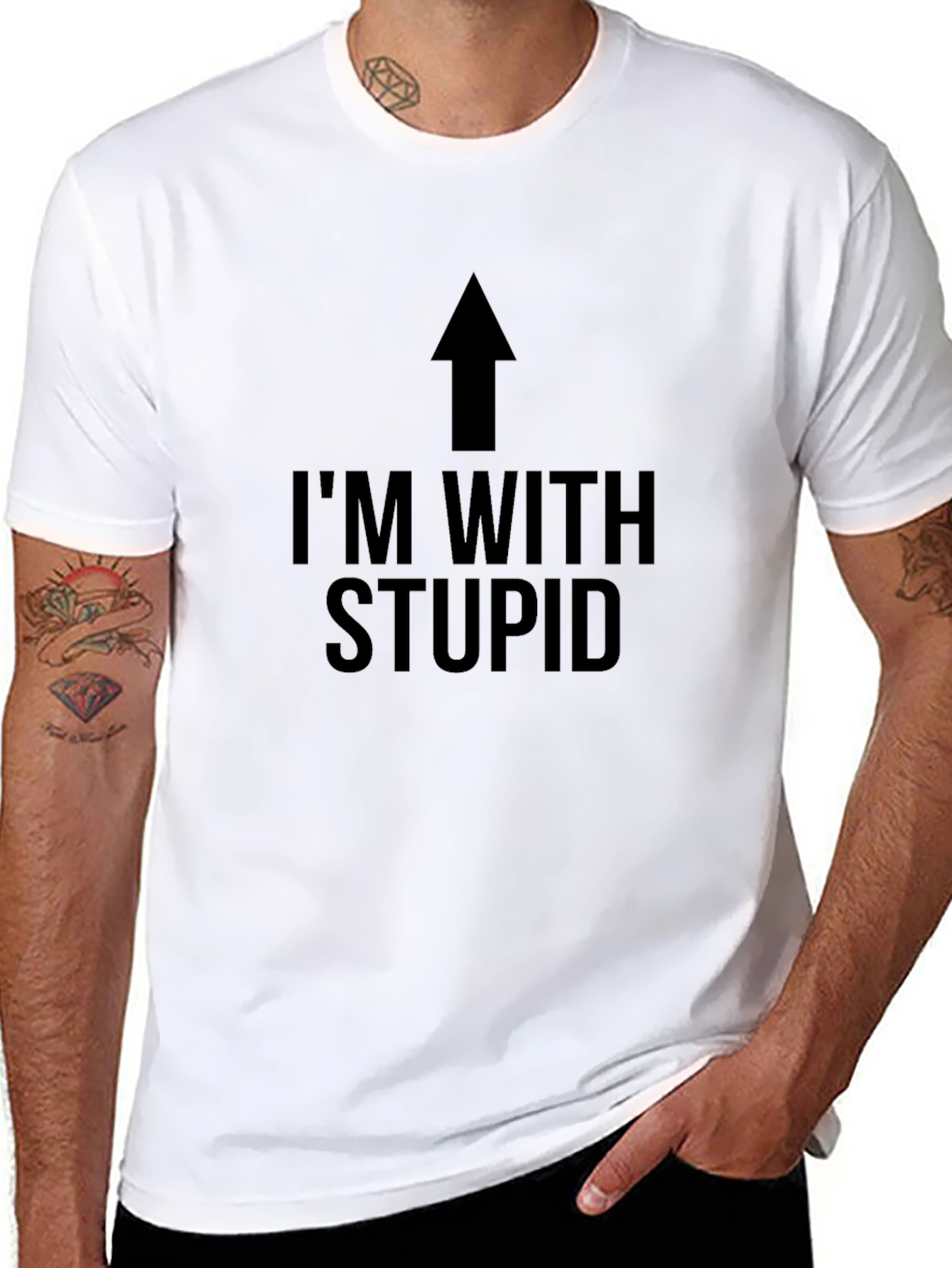 Black I'm With Stupid T-Shirt - Novelty Humor Tee view 8