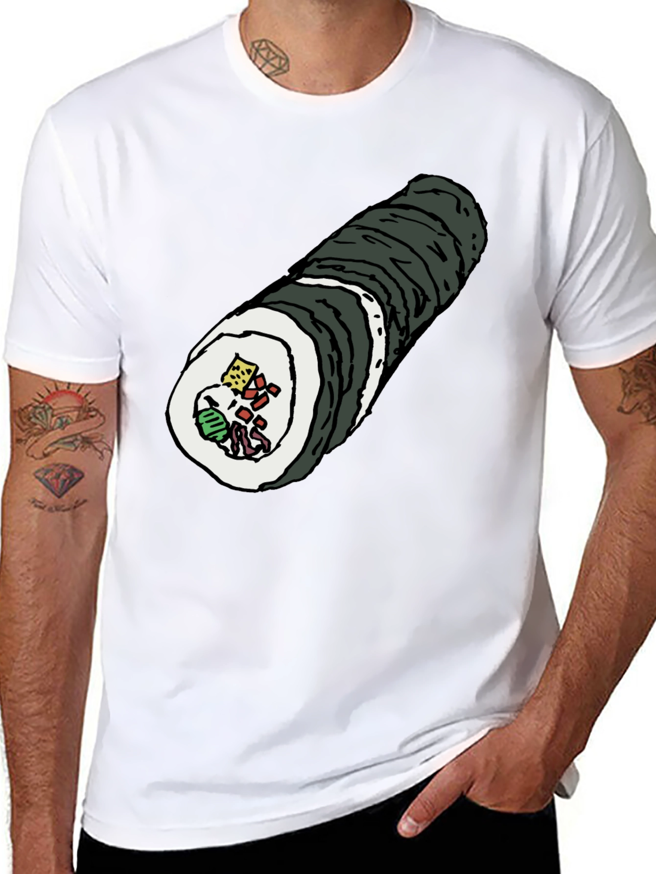 Black Sushi Roll Graphic Tee - Black Cotton T-Shirt view 8