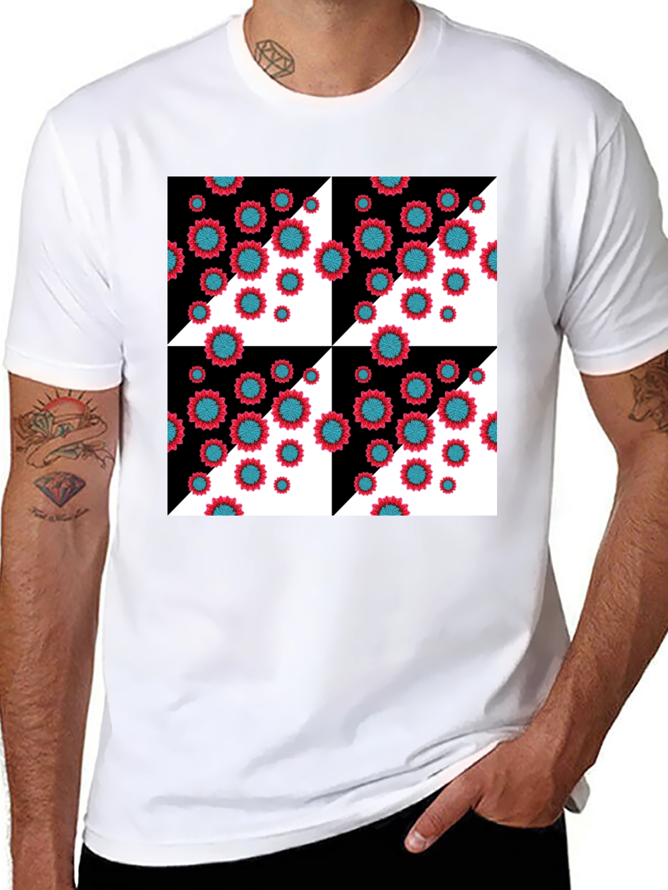 Black Floral Pattern Black T-Shirt view 8