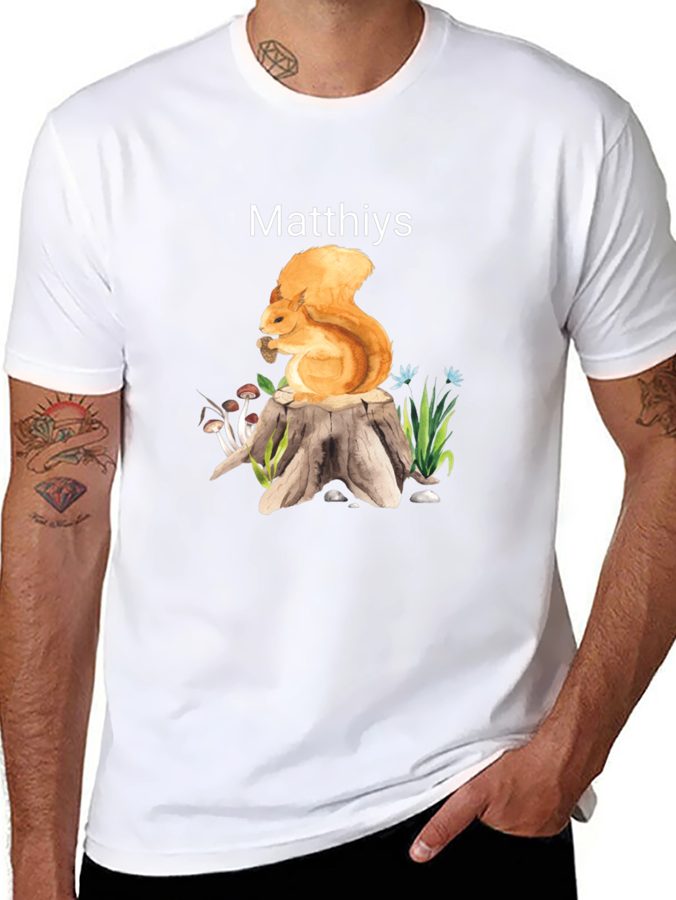 Squirrel Stump Personalized Black T-Shirt - 8
