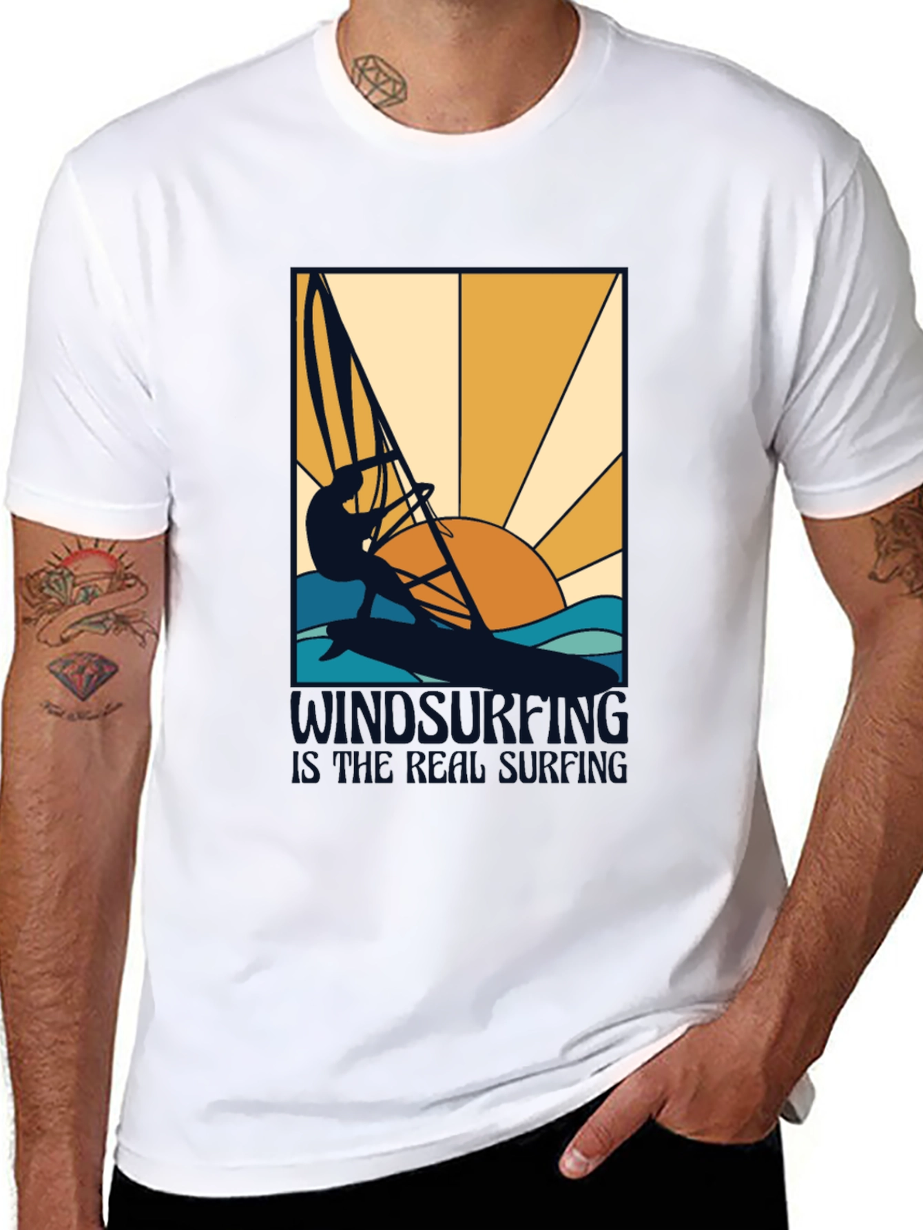 Black Windsurfing is Real Surfing Graphic T-Shirt view 8