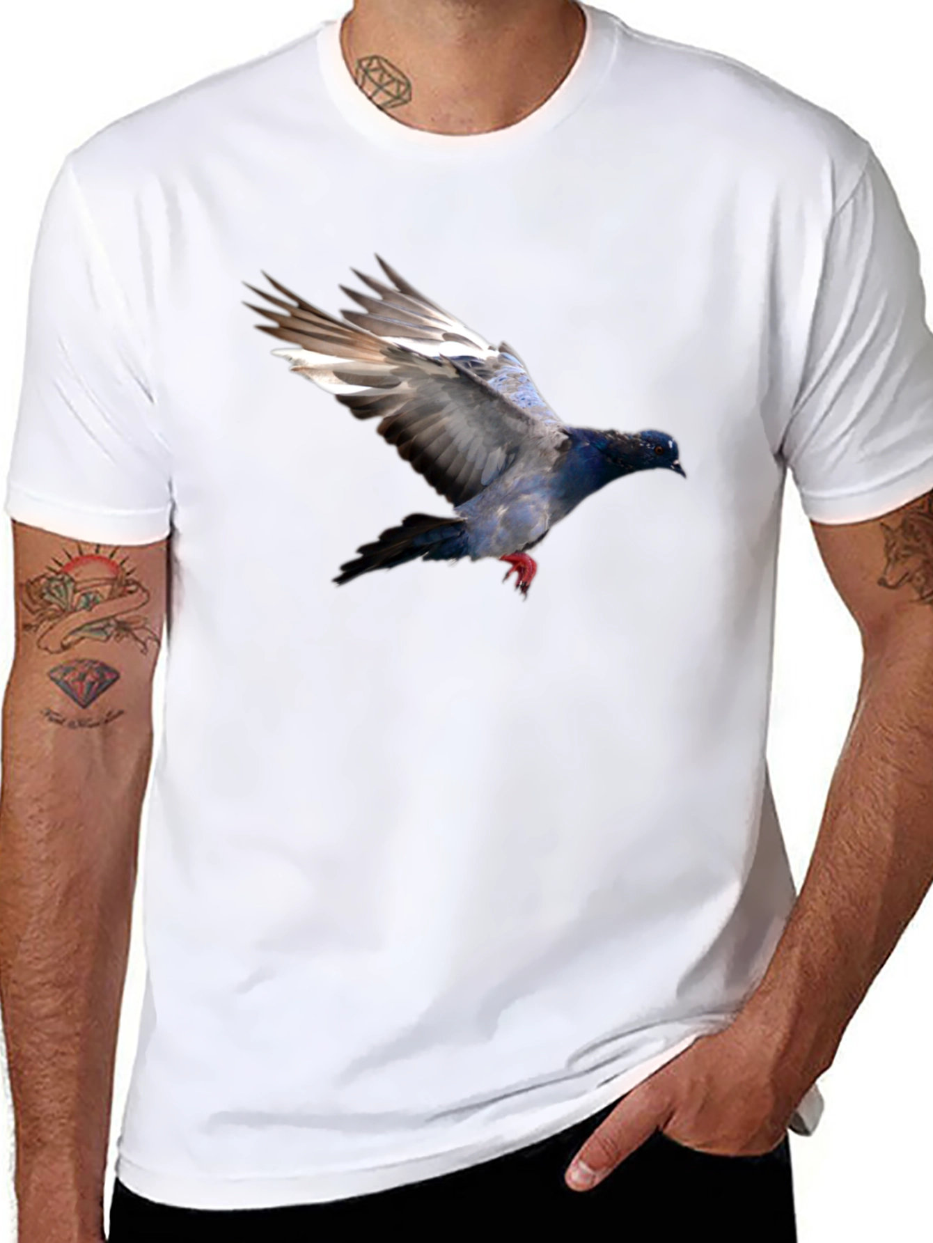Black Pigeon Graphic Black T-Shirt - Stylish Bird Print Tee view 8