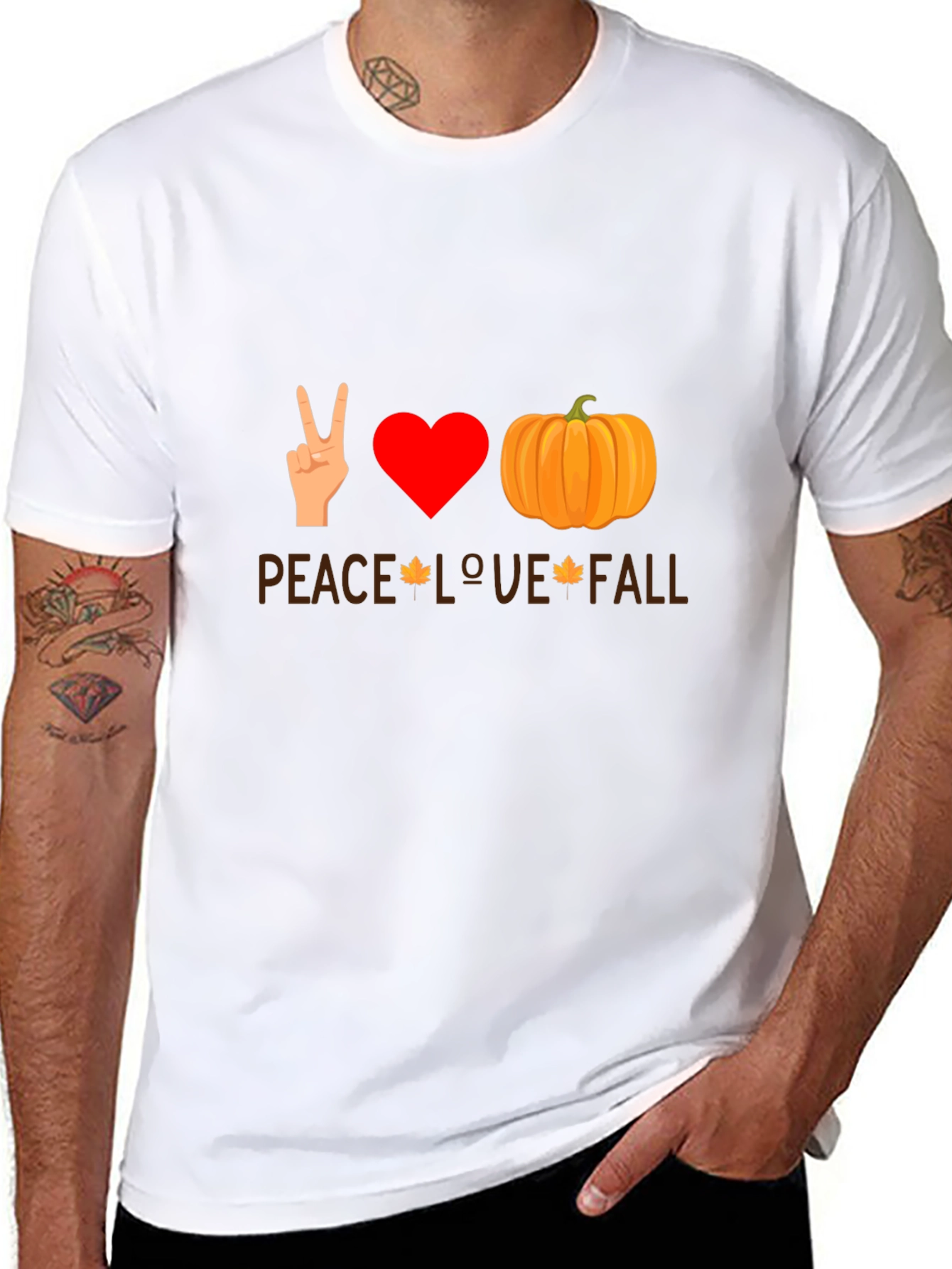 Black Peace Love Fall T-Shirt - Autumn Themed Tee view 8