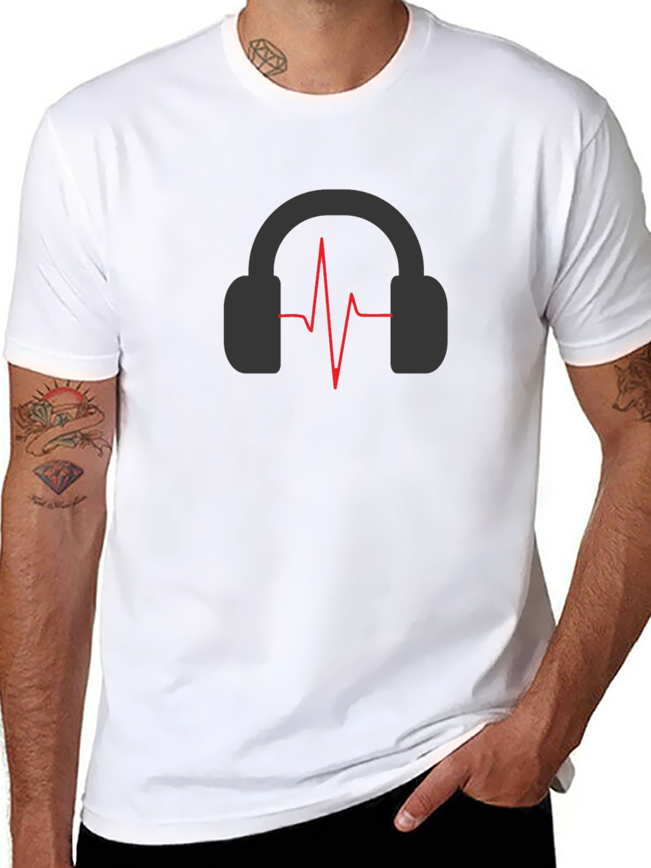 Black Headphones Pulse T-Shirt - Stylish Music Lover Tee view 8