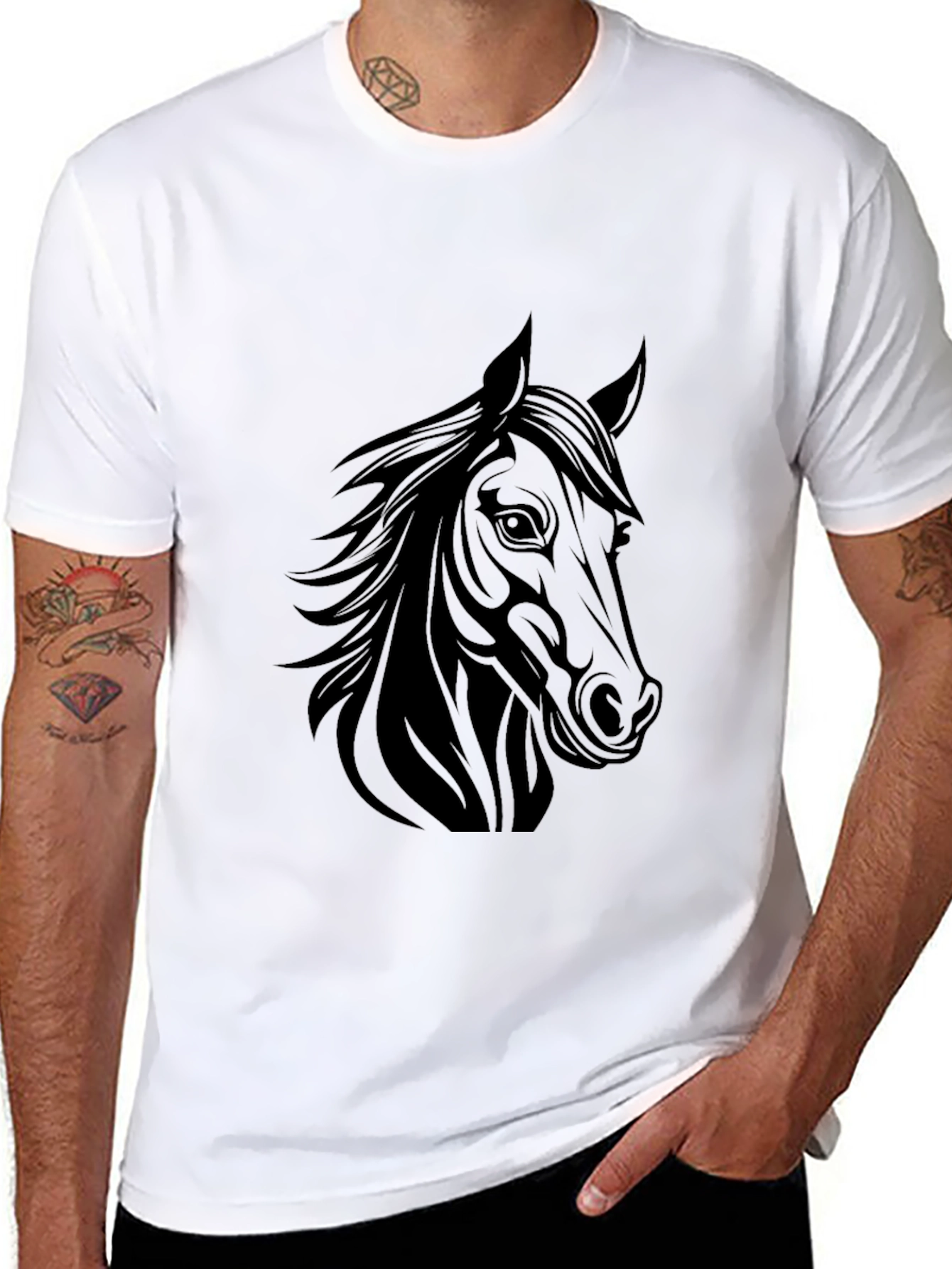 Black Horse Graphic T-Shirt - Black Crew Neck Tee view 8