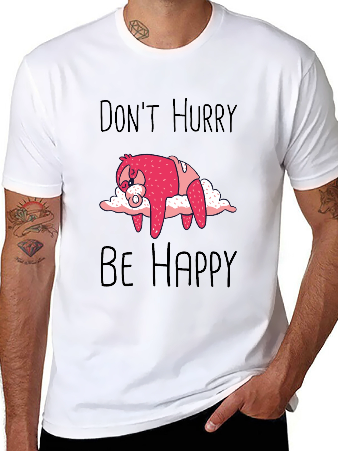 Black Don't Hurry Be Happy Sloth Graphic Tee view 8
