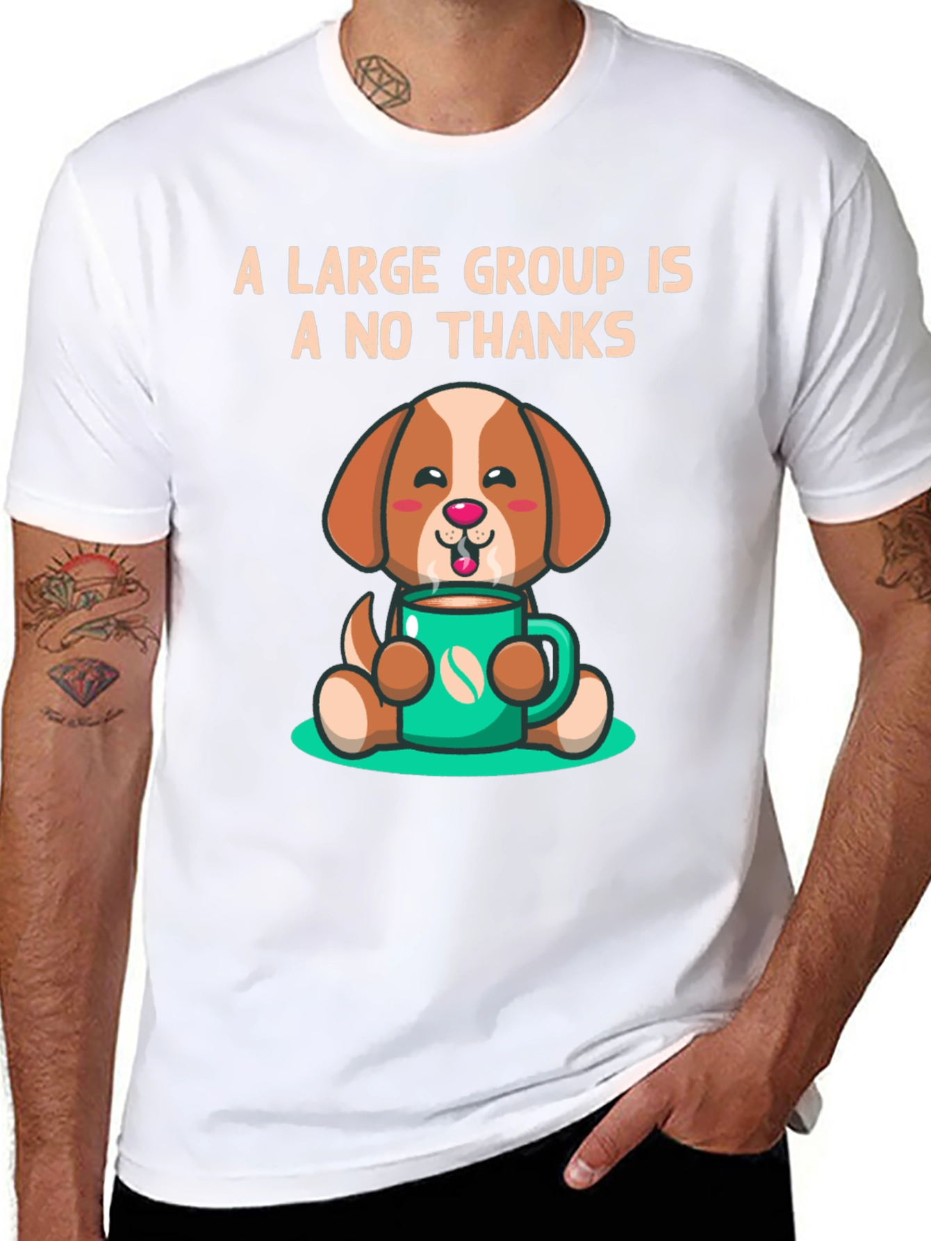 Black A Large Group Is A No Thanks Coffee Dog T-Shirt view 8