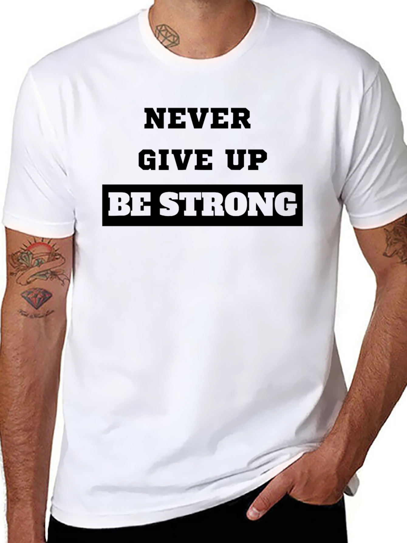 Black Never Give Up Be Strong Black T-Shirt view 8