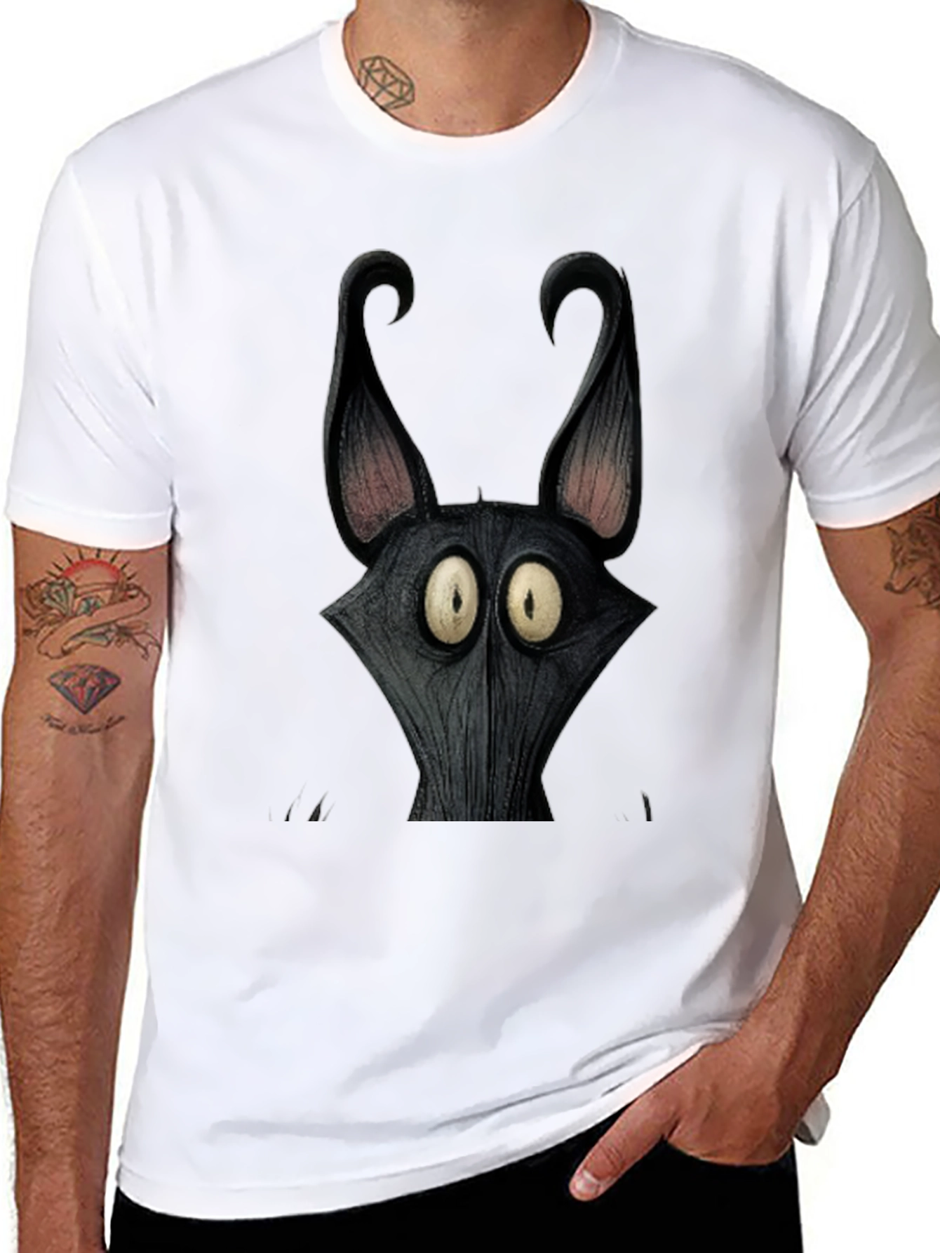 Black Men's Black Cartoon Character Graphic Tee view 8