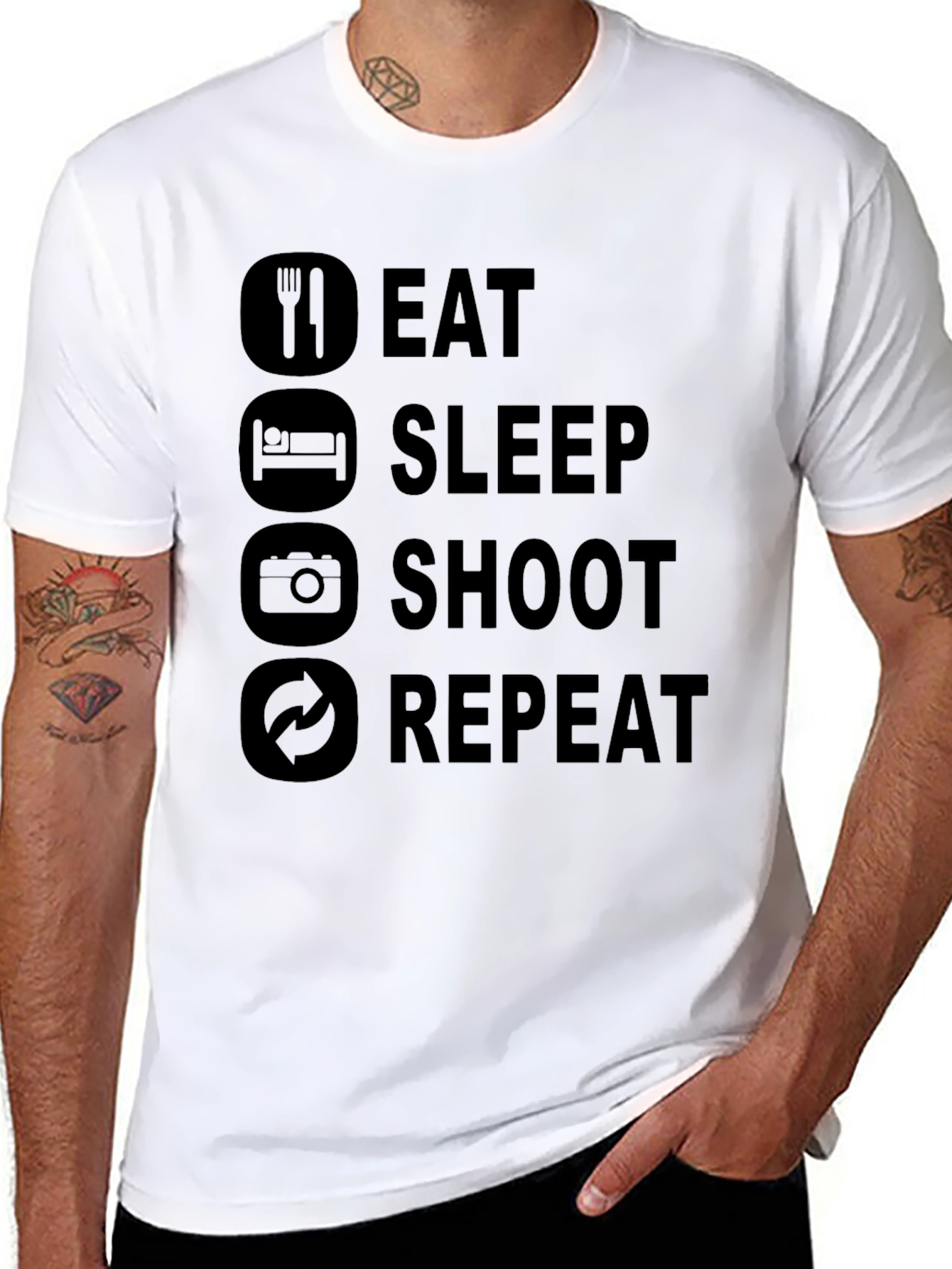Black Eat Sleep Shoot Repeat Black Graphic Tee view 8