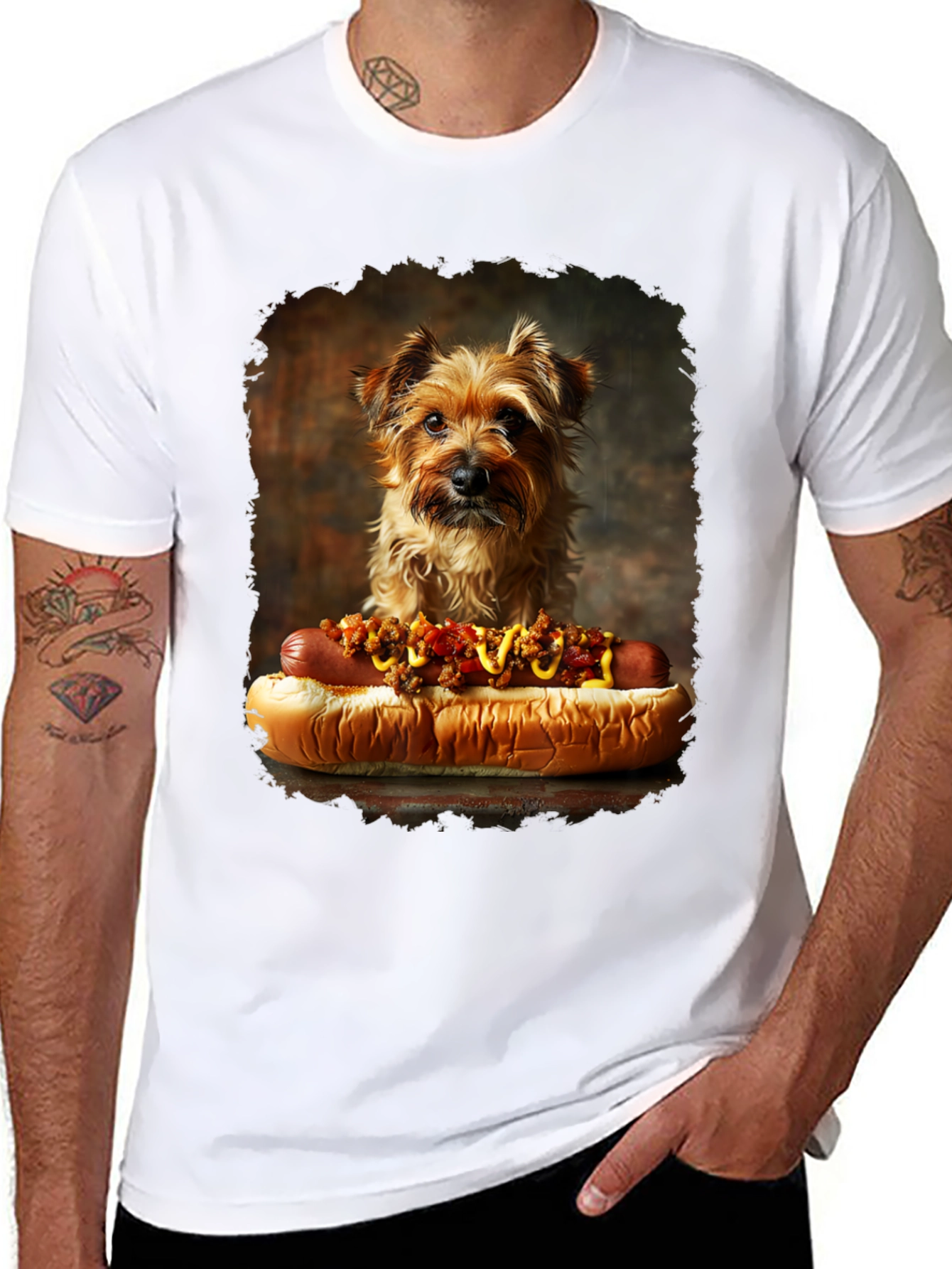 Black Dog & Hotdog Graphic Tee - Novelty T-Shirt view 8