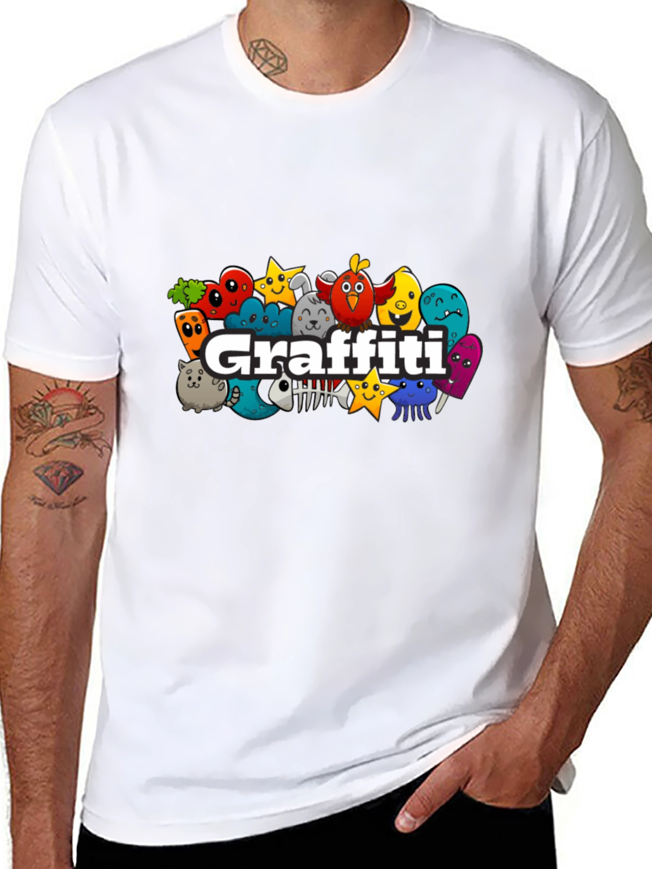 Black Graffiti Cartoon Character Black T-Shirt view 8