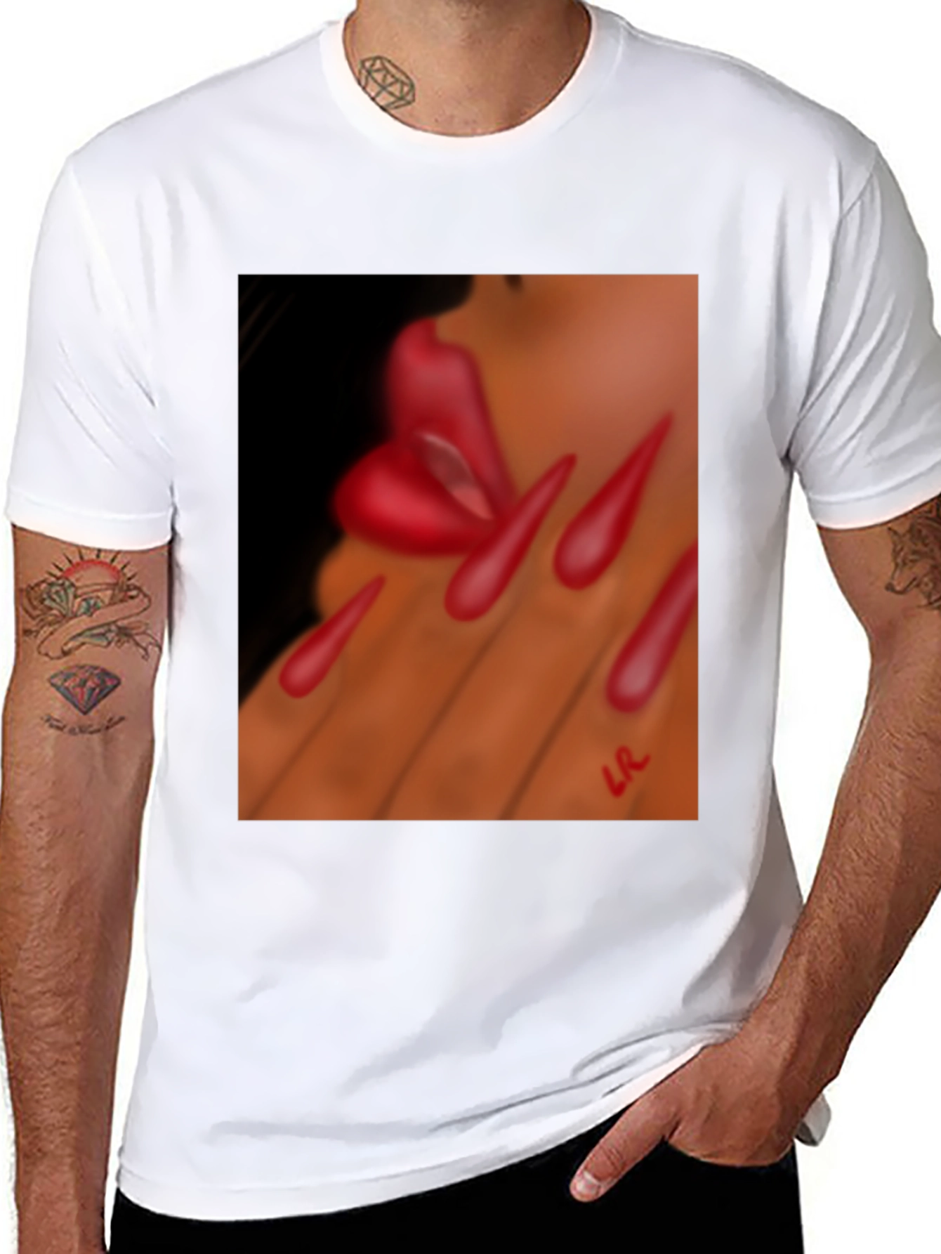 Black Lips and Nail Art Graphic T-Shirt view 8