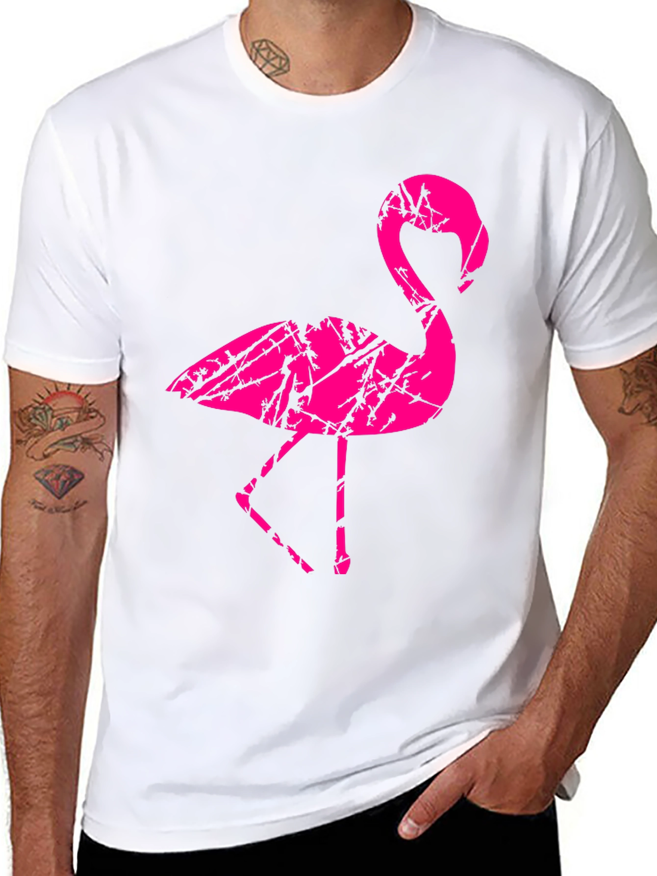 Black Men's Black Flamingo Graphic T-Shirt view 8