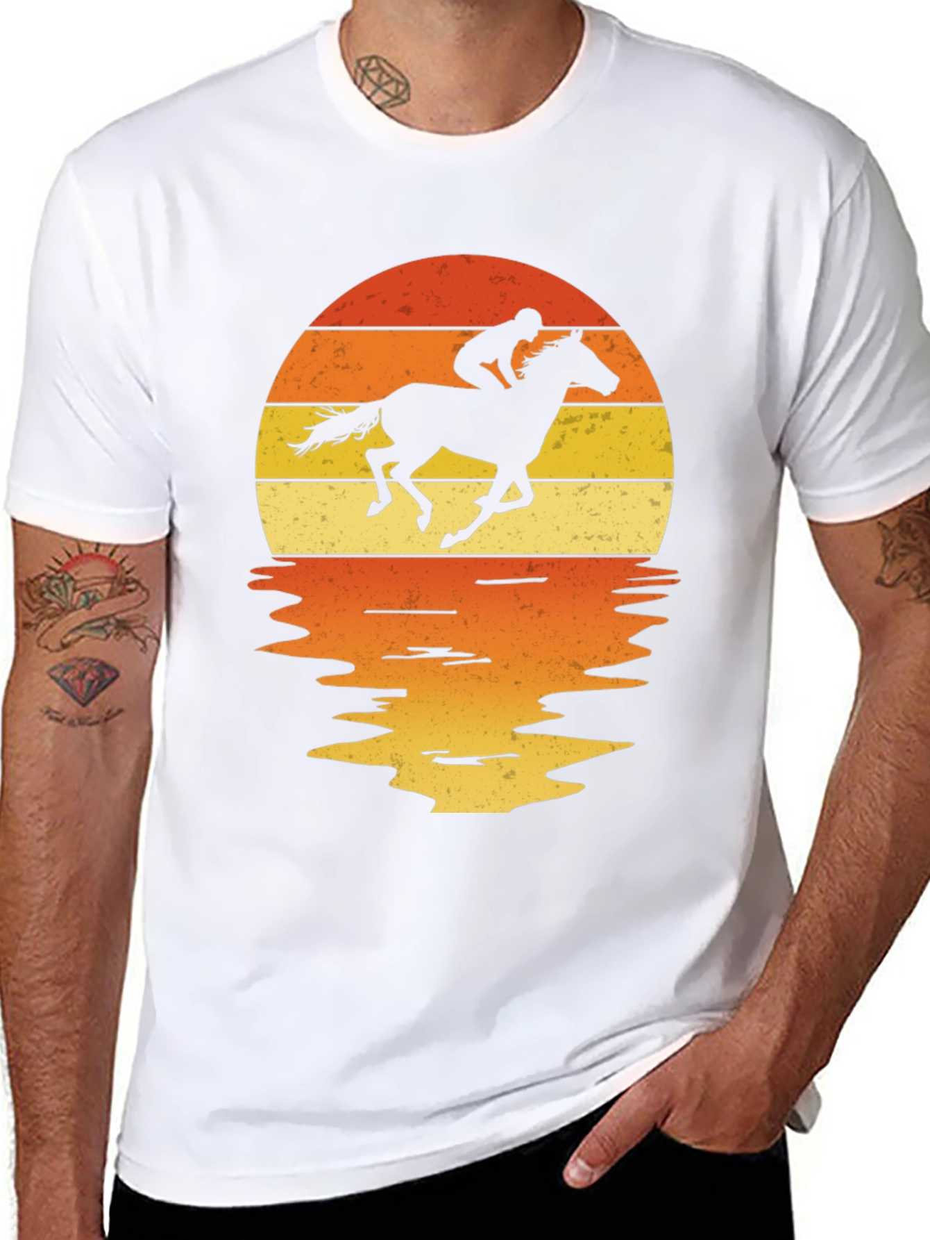 Black Horse Rider Sunset Graphic Tee view 8