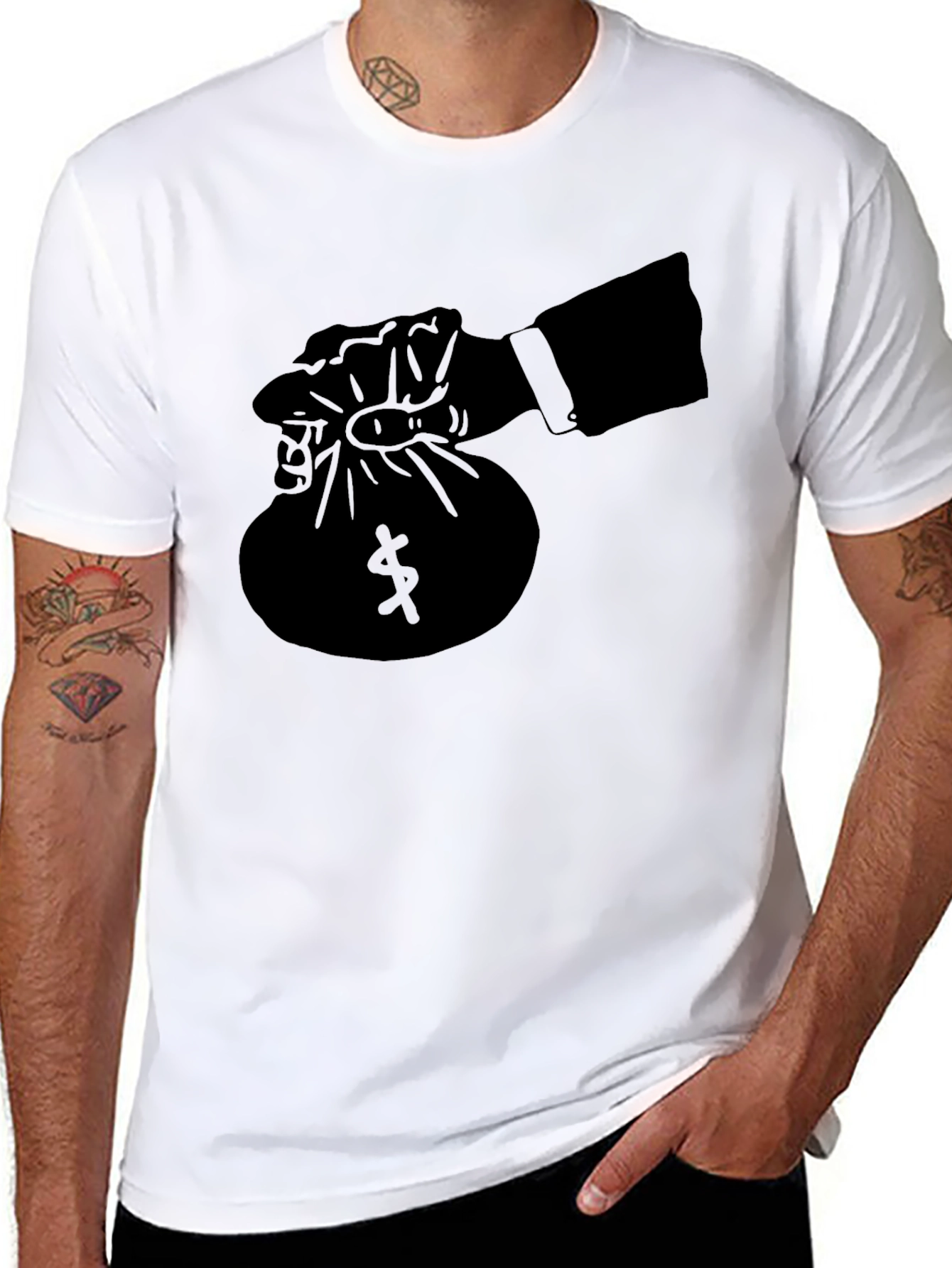 Black Money Bag Graphic Tee - Black view 8
