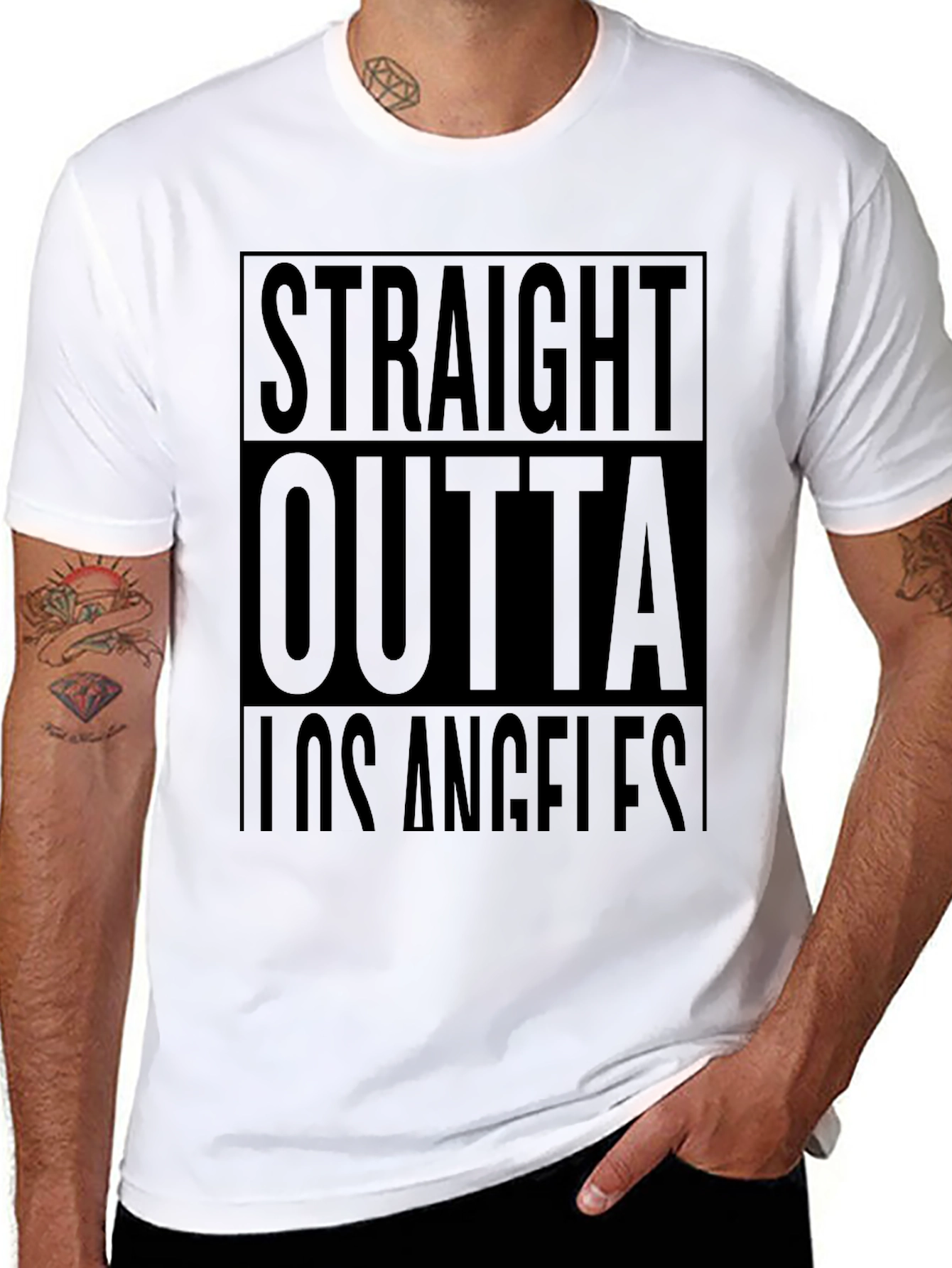 Black Straight Outta Los Angeles Black T-Shirt view 8