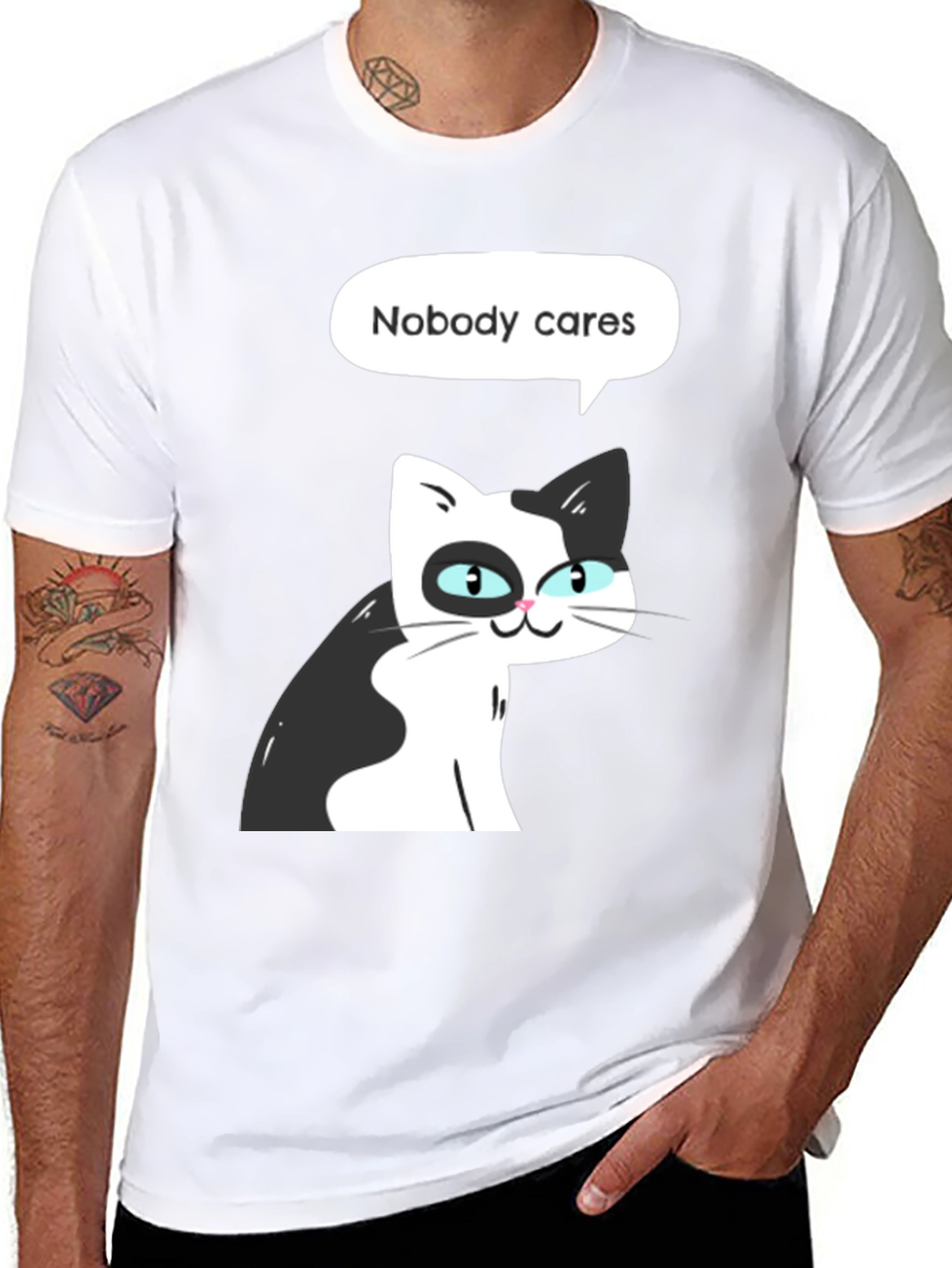 Black Nobody Cares Cat Graphic Tee - Black view 8